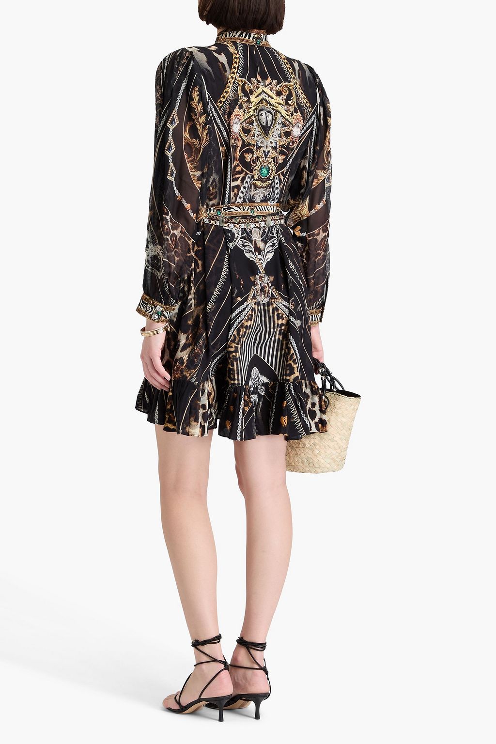 CAMILLA Minikleid aus Crêpe de Chine aus Seide und Voile mit Print und Gürtel