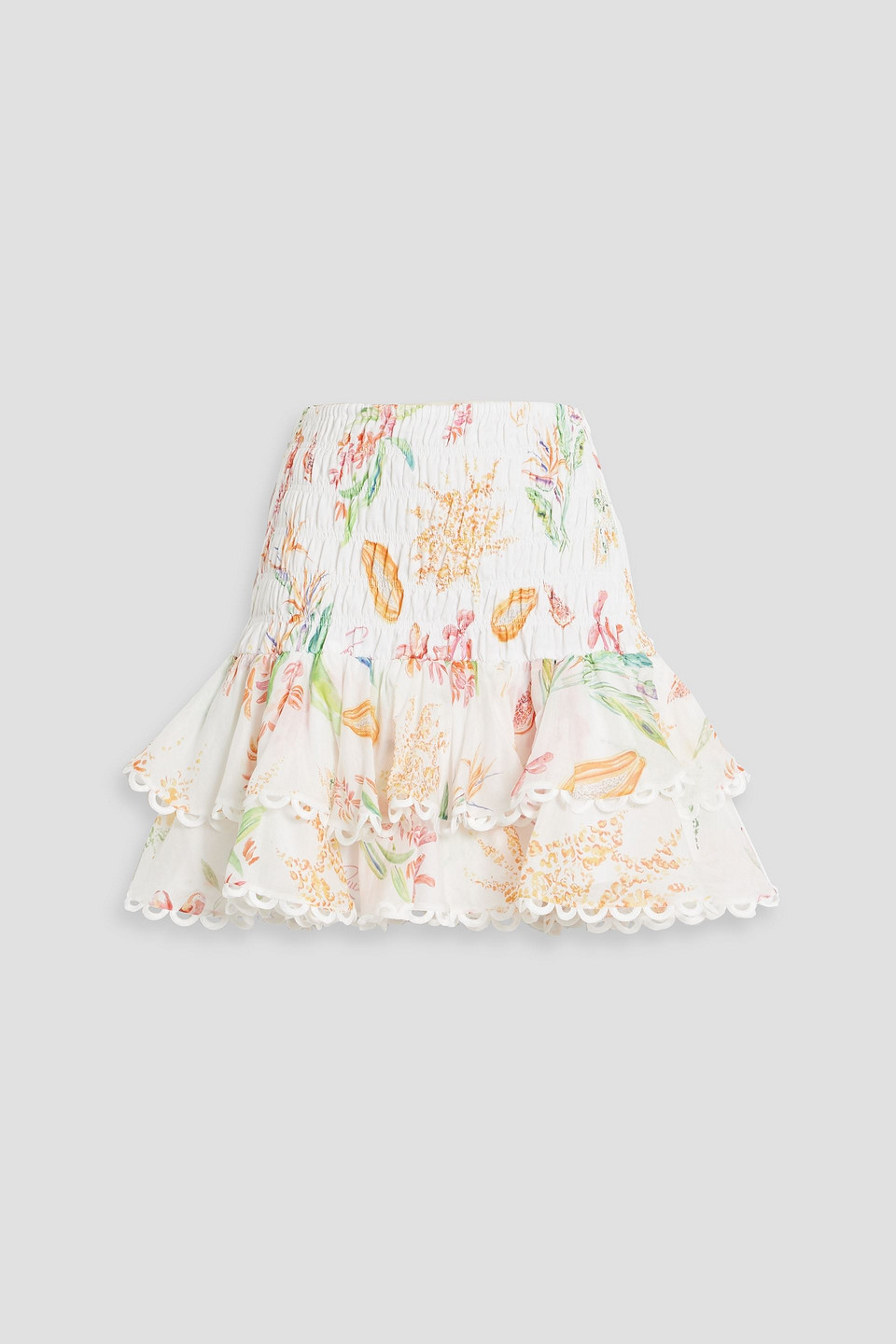 Charo Ruiz Gladi Ruffled Printed Cotton-blend Voile Mini Skirt In White