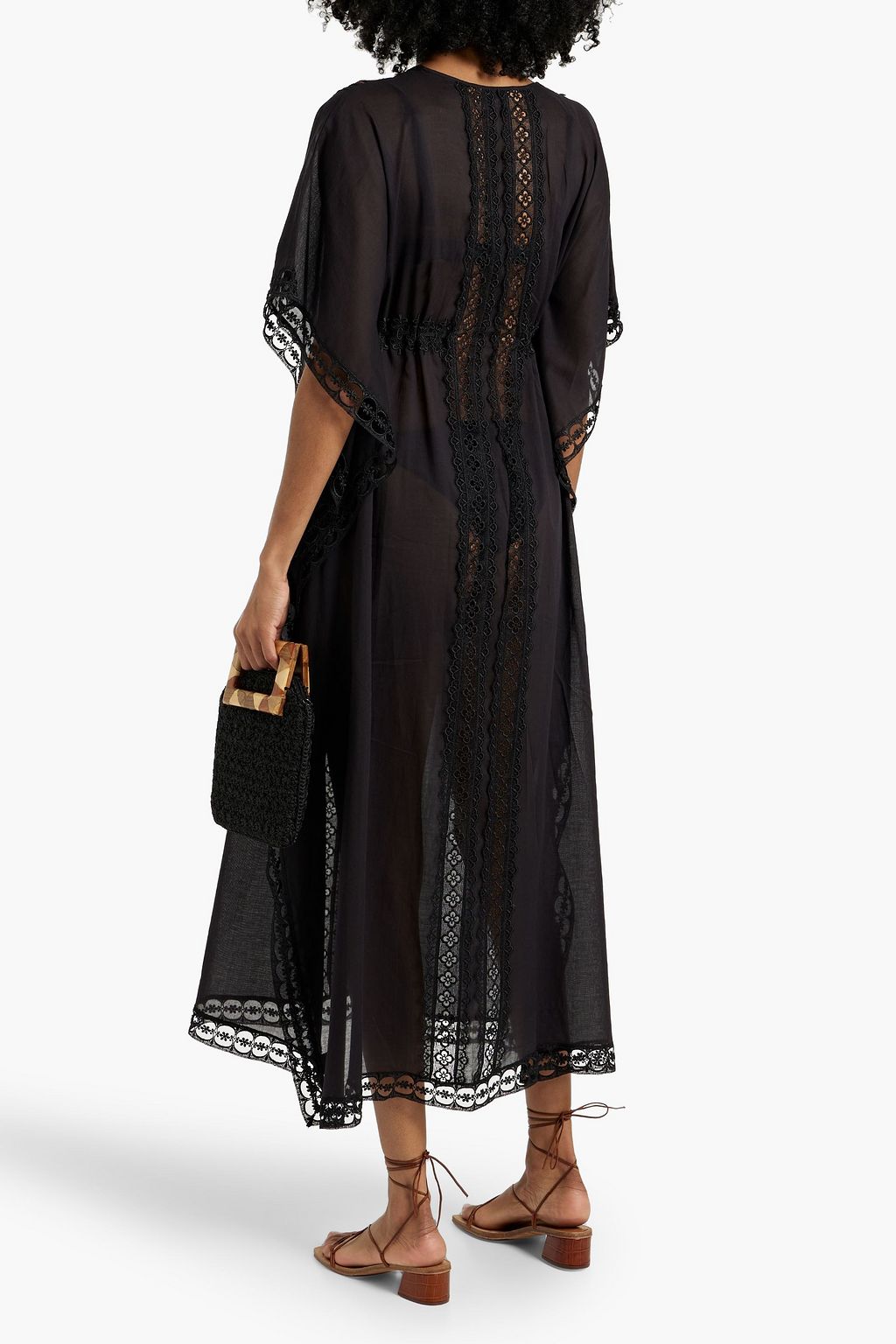 CHARO RUIZ IBIZA Guipure-lace trimmed cotton-voile kaftan