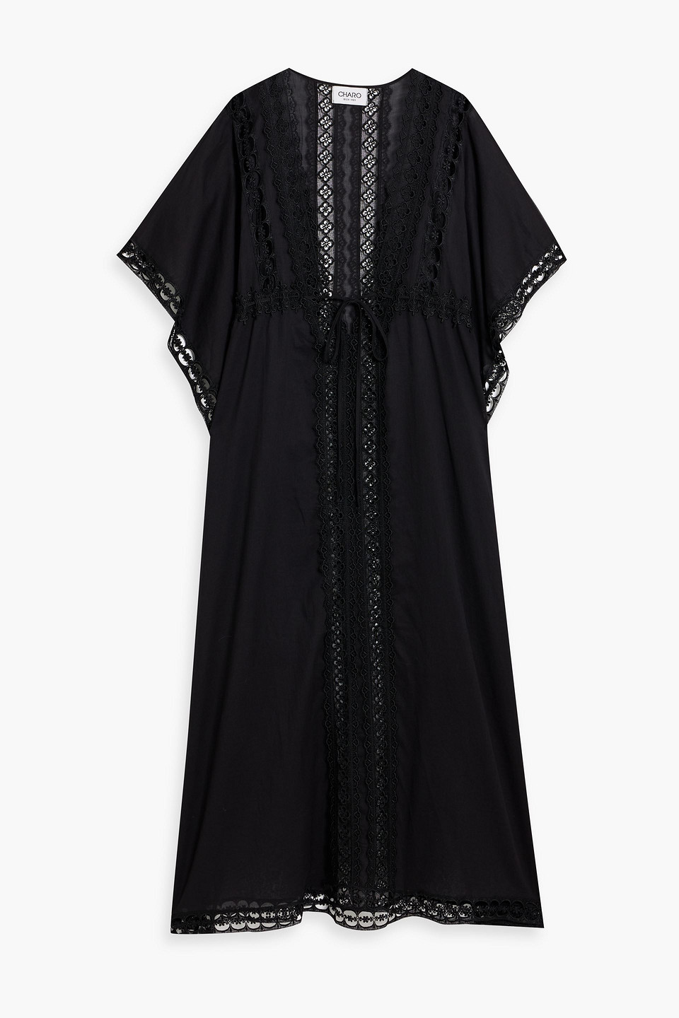 Charo Ruiz Guipure-lace Trimmed Cotton-voile Kaftan In Black