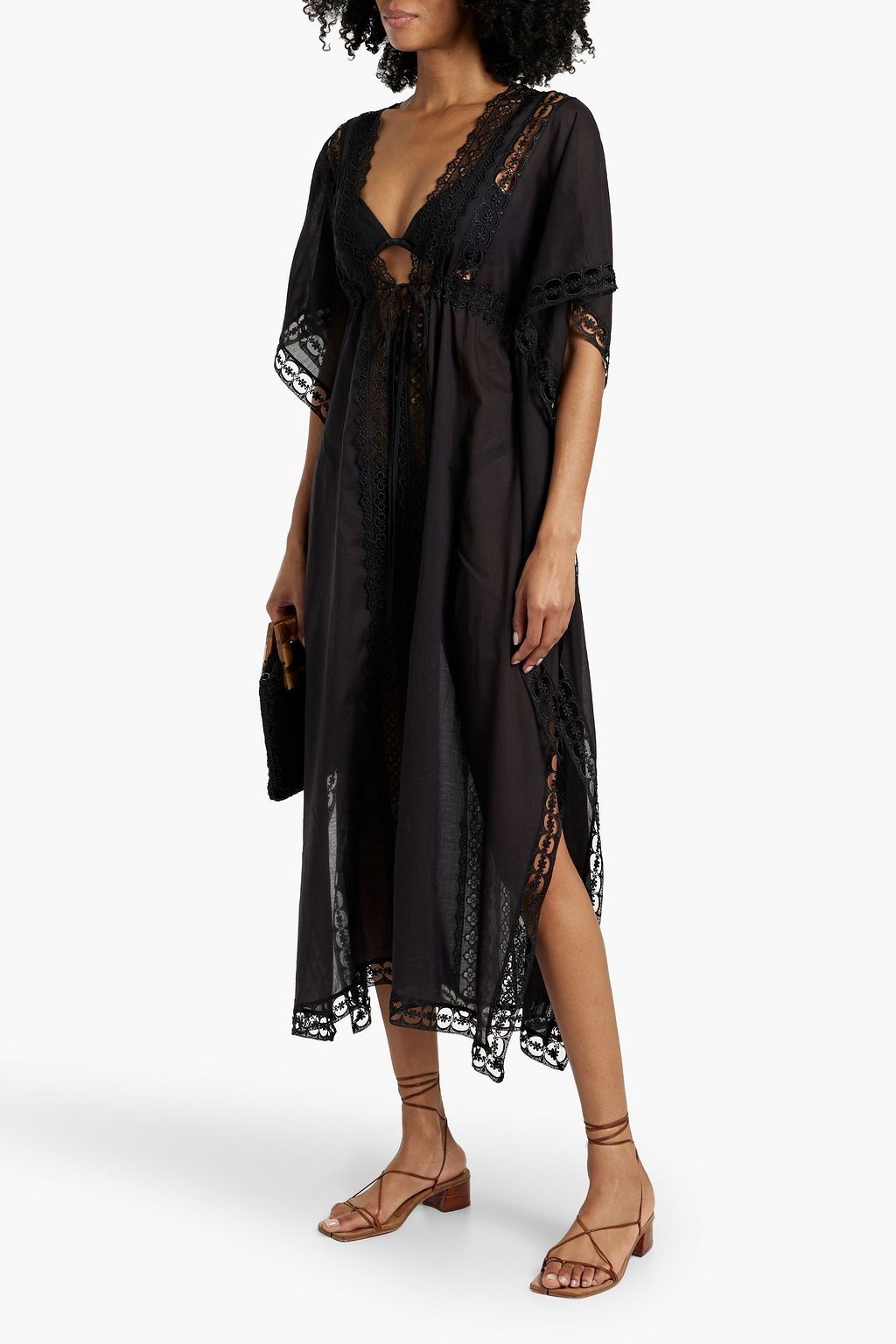 CHARO RUIZ IBIZA Guipure-lace trimmed cotton-voile kaftan