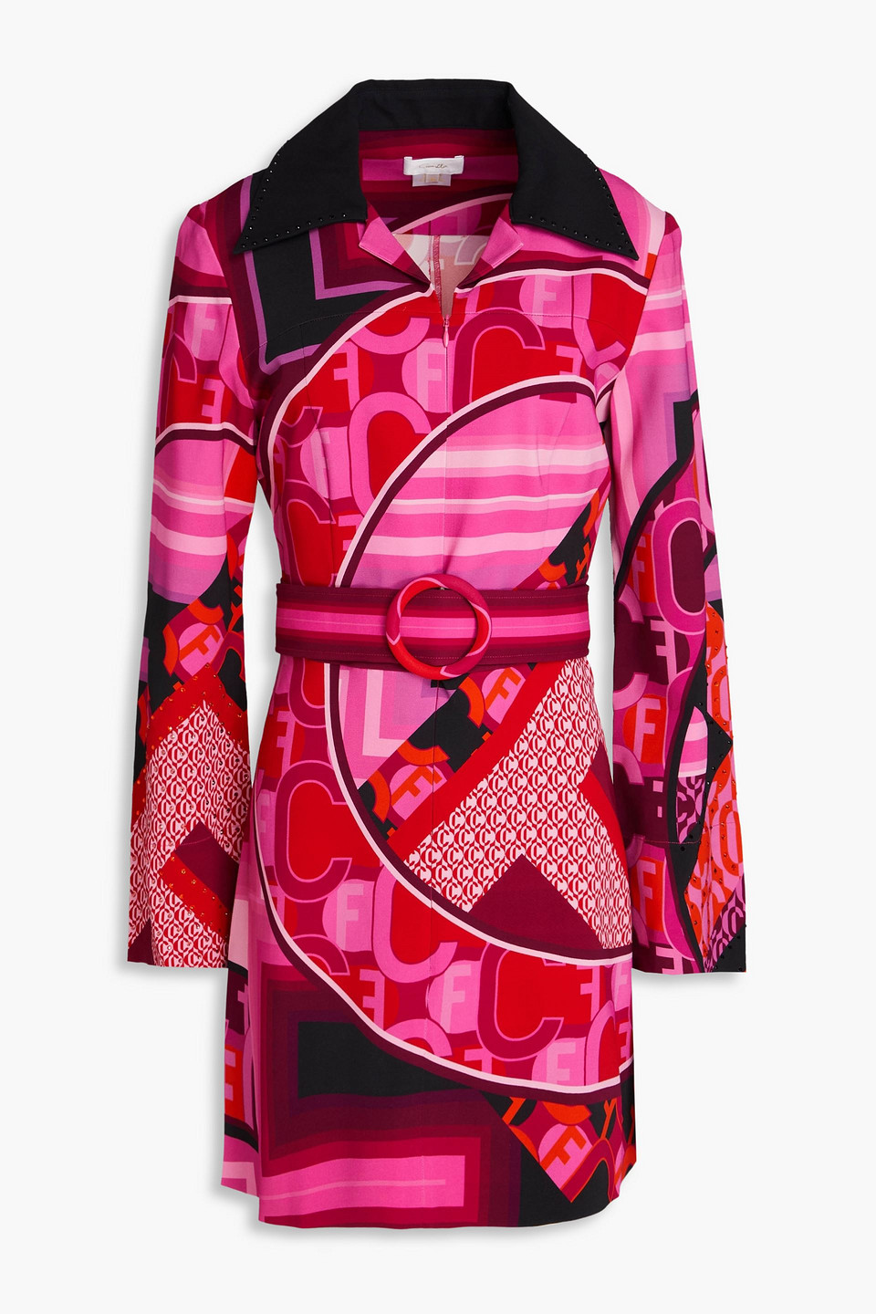Camilla Belted Crystal-embellished Printed Stretch-twill Mini Shirt Dress In Pink