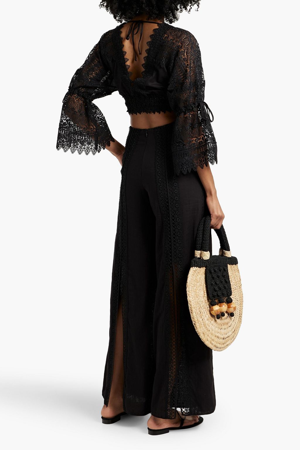 CHARO RUIZ IBIZA Cropped cotton-blend voile and guipure lace top