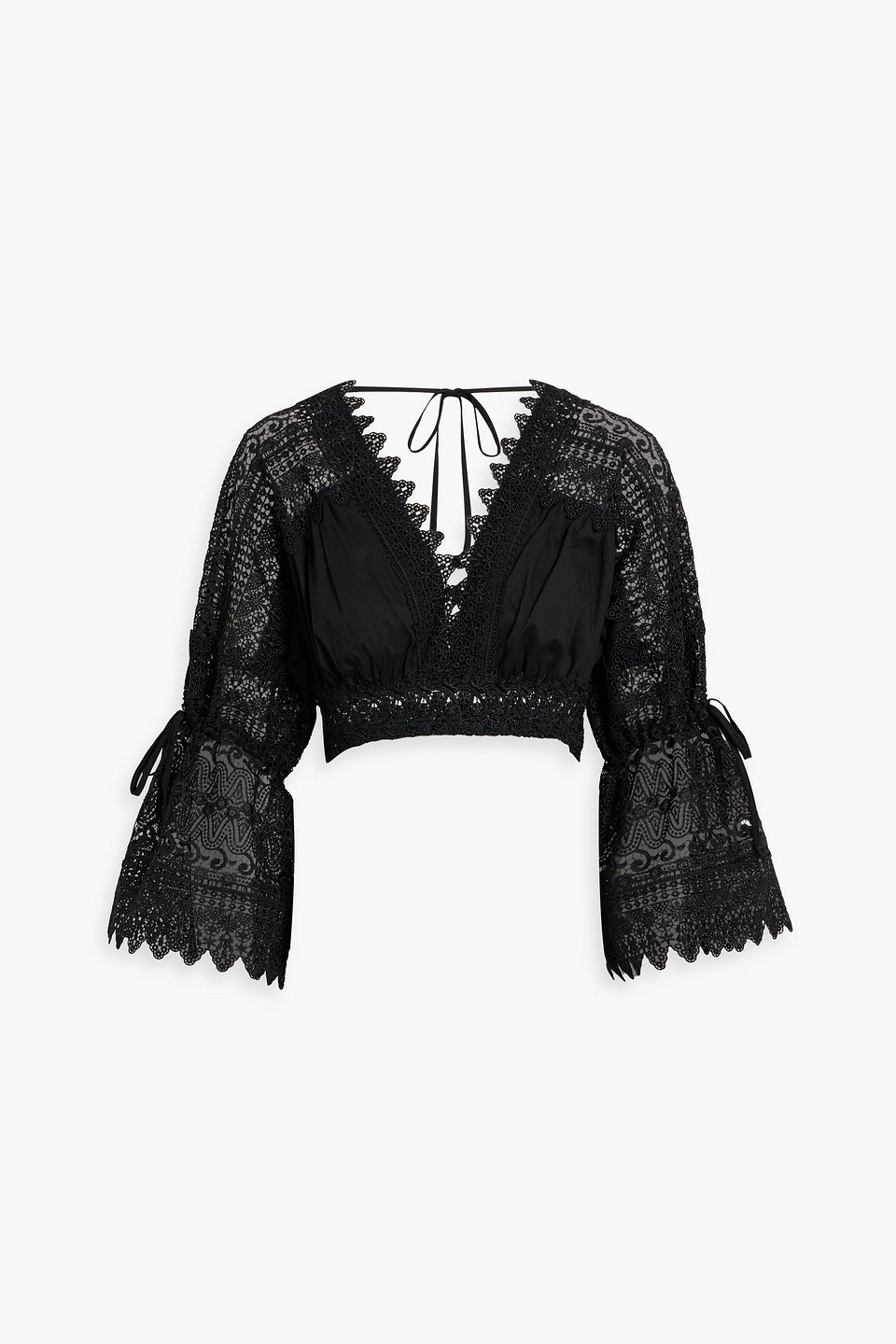 Charo Ruiz Cropped Cotton-blend Voile And Guipure Lace Top In Black