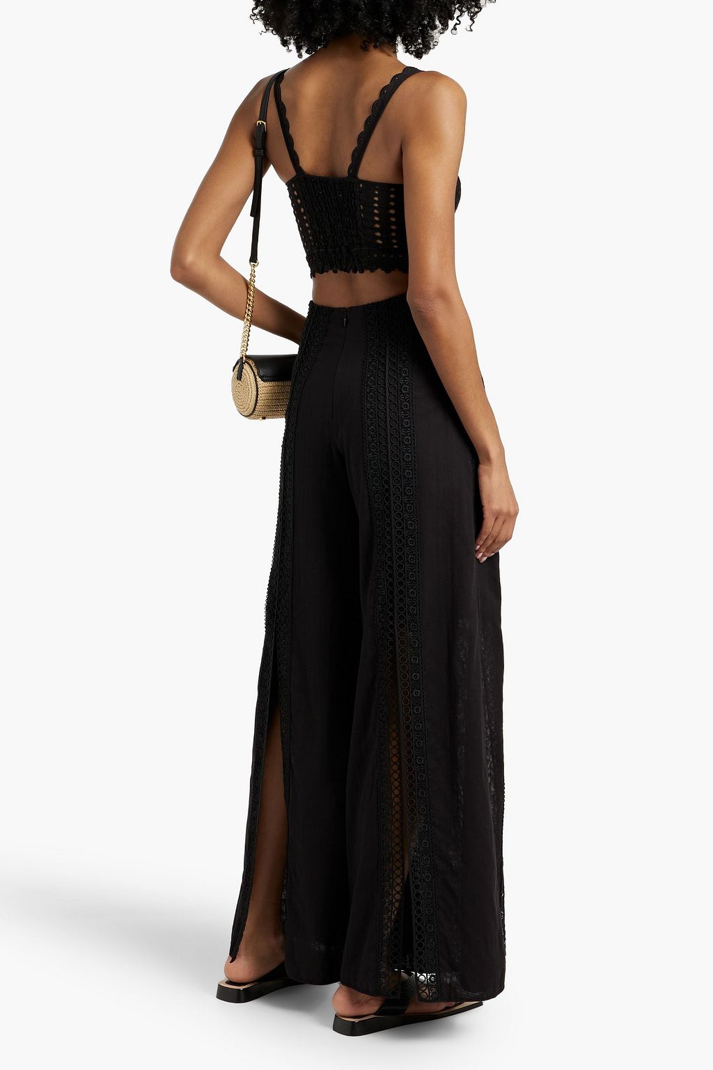 CHARO RUIZ IBIZA Lace-trimmed cotton-voile wide-leg pants