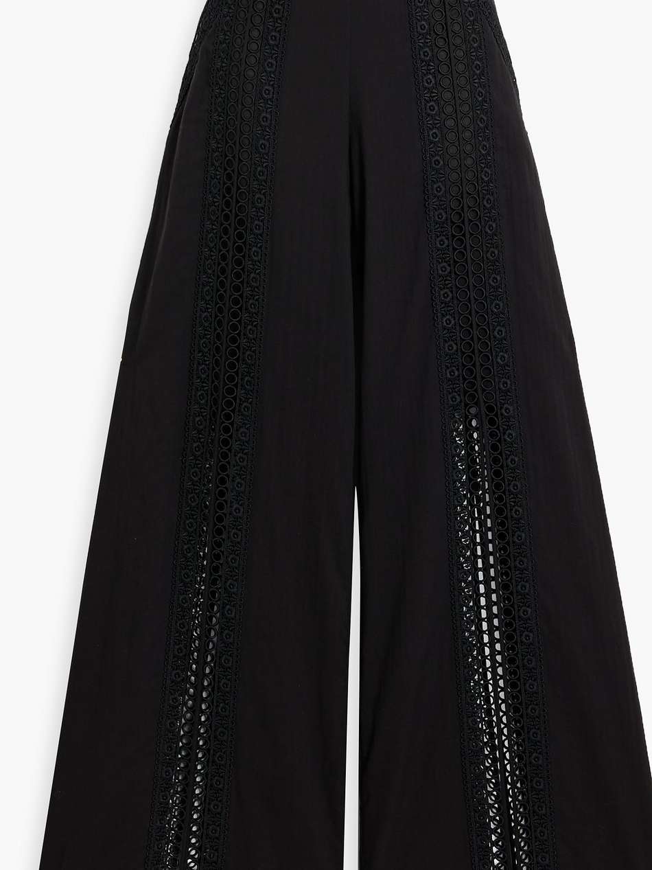 lace-trimmed cotton-voile wide-leg pants