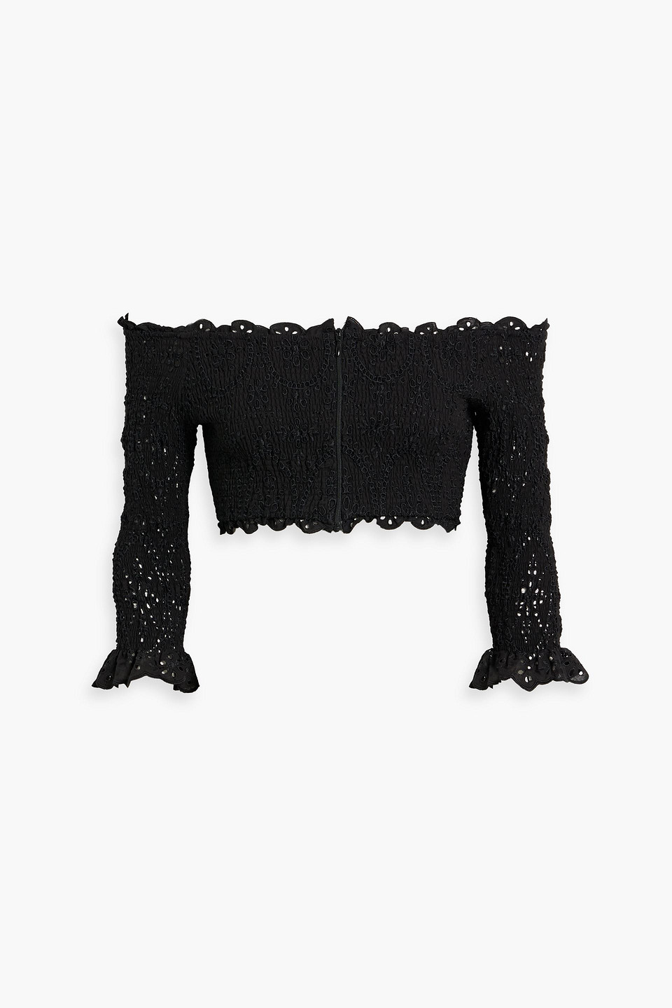 Charo Ruiz Off-the-shoulder Cropped Broderie Anglaise Cotton-blend Top In Black