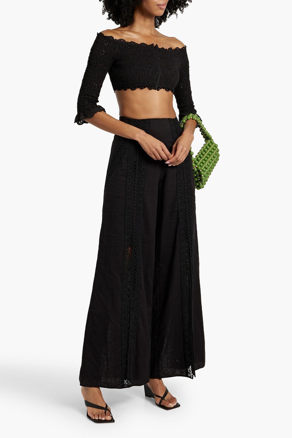 CHARO RUIZ IBIZA Off-the-shoulder cropped broderie anglaise cotton-blend top