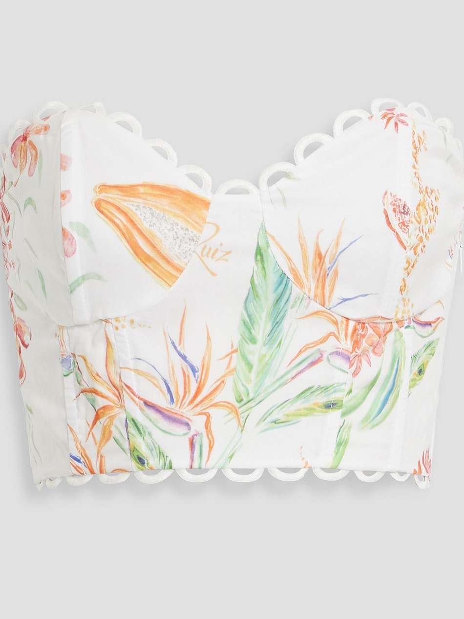 vio strapless printed cotton-blend voile bustier top