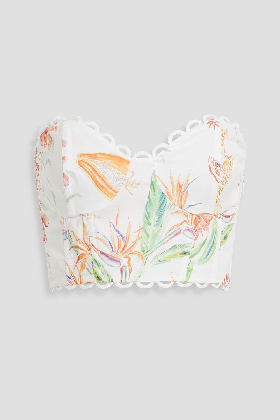 Charo Ruiz Vio Strapless Printed Cotton-blend Voile Bustier Top In White