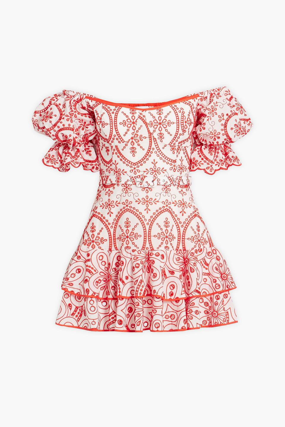 Charo Ruiz Jean Belted Broderie Anglaise Cotton-blend Mini Dress In Red