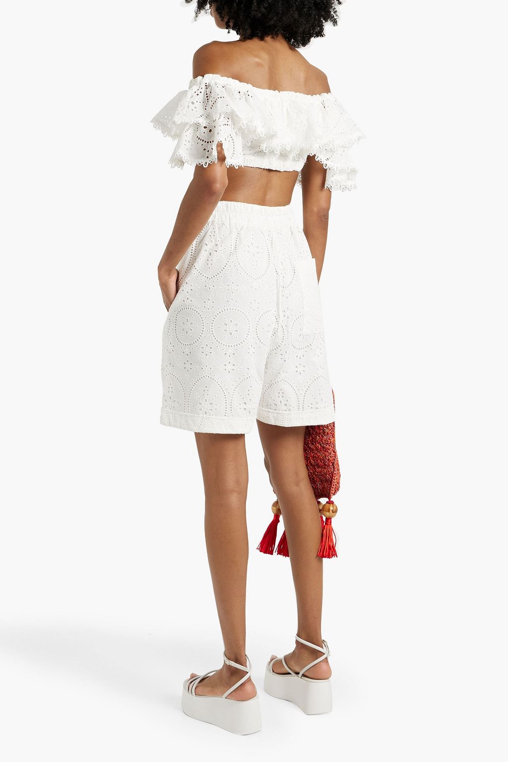 CHARO RUIZ IBIZA Aquila cropped off-the-shoulder broderie anglaise cotton-blend top