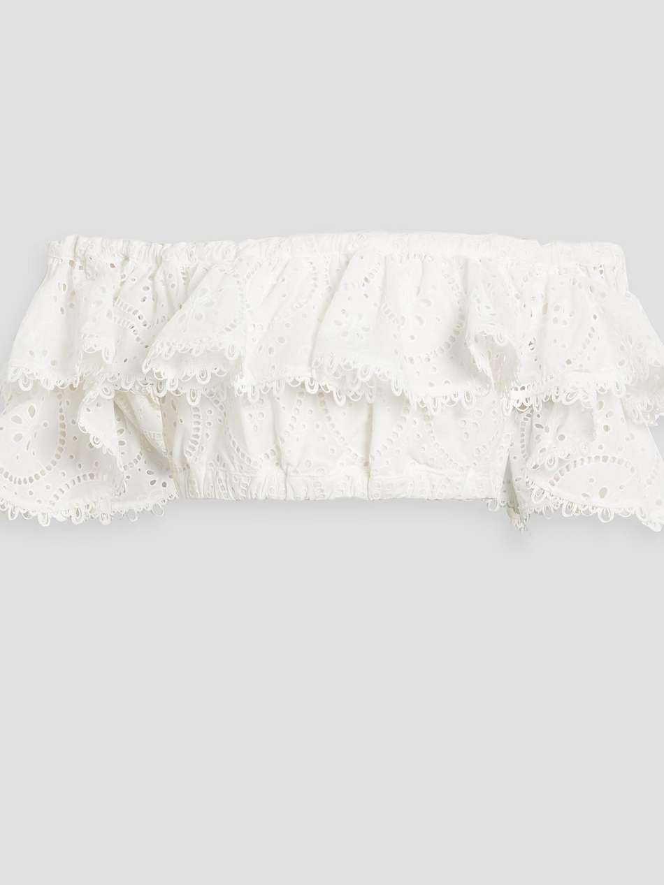 aquila off-the-shoulder cropped ruffled broderie anglaise cotton-blend top