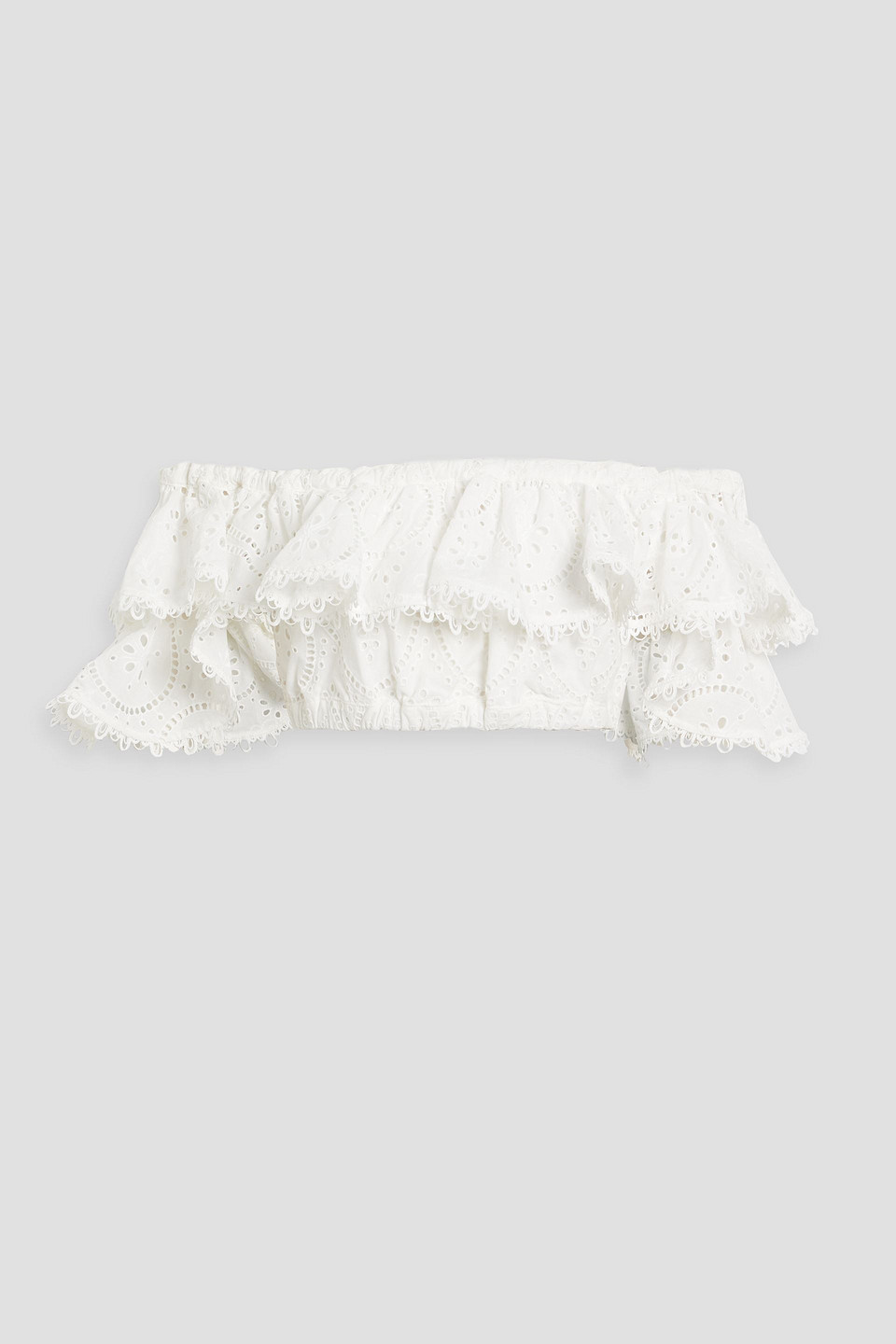 Charo Ruiz Aquila Off-the-shoulder Cropped Ruffled Broderie Anglaise Cotton-blend Top In White