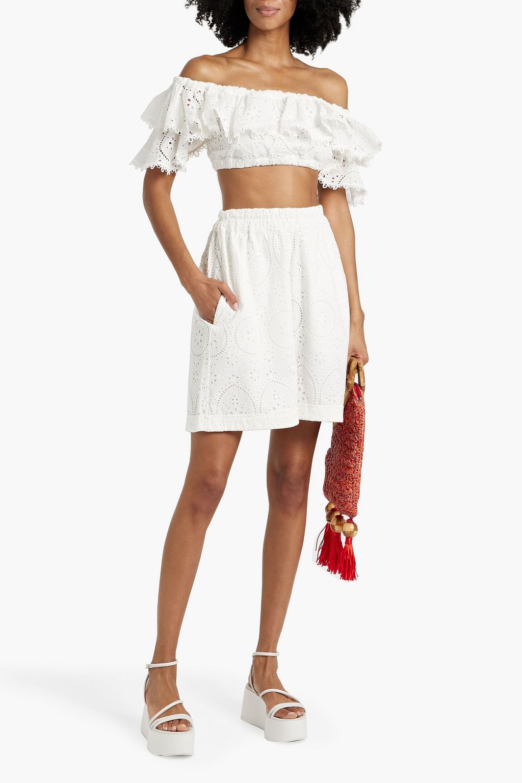 CHARO RUIZ IBIZA Aquila cropped off-the-shoulder broderie anglaise cotton-blend top