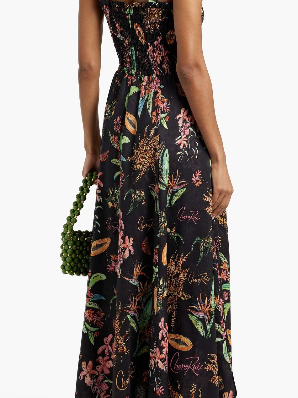 coa shirred printed cotton-voile maxi dress
