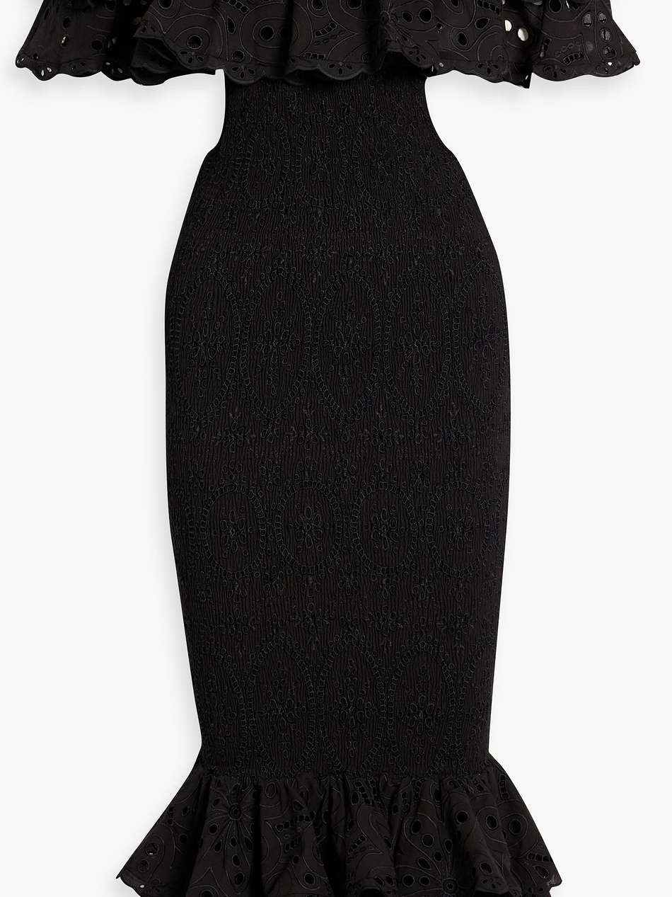 luisa off-the-shoulder broderie anglaise cotton-blend midi dress
