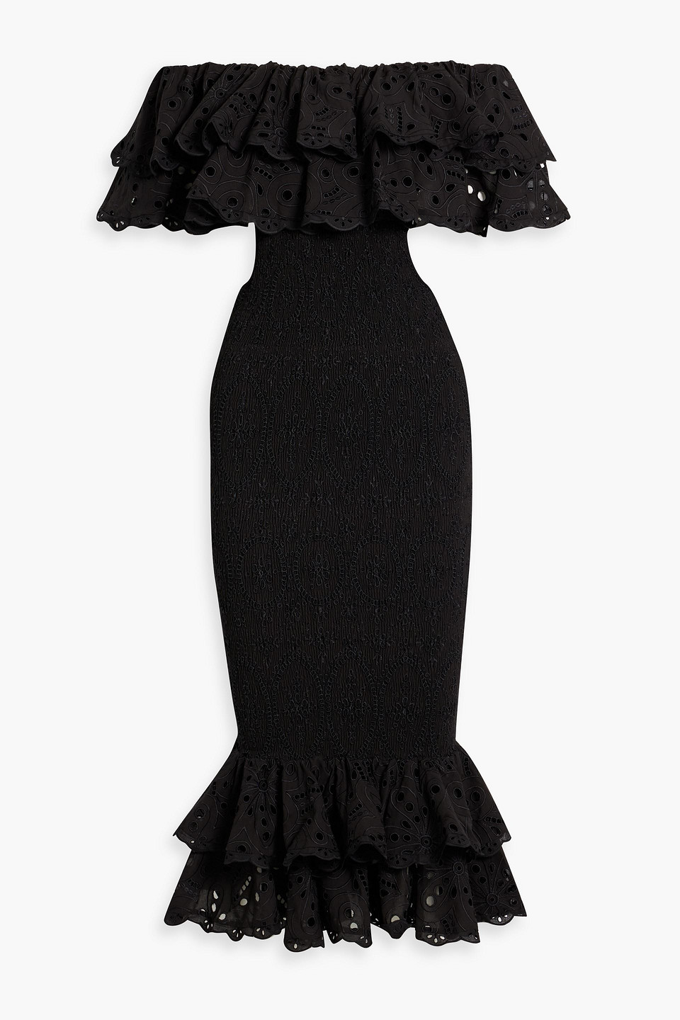 Charo Ruiz Luisa Off-the-shoulder Broderie Anglaise Cotton-blend Midi Dress In Black