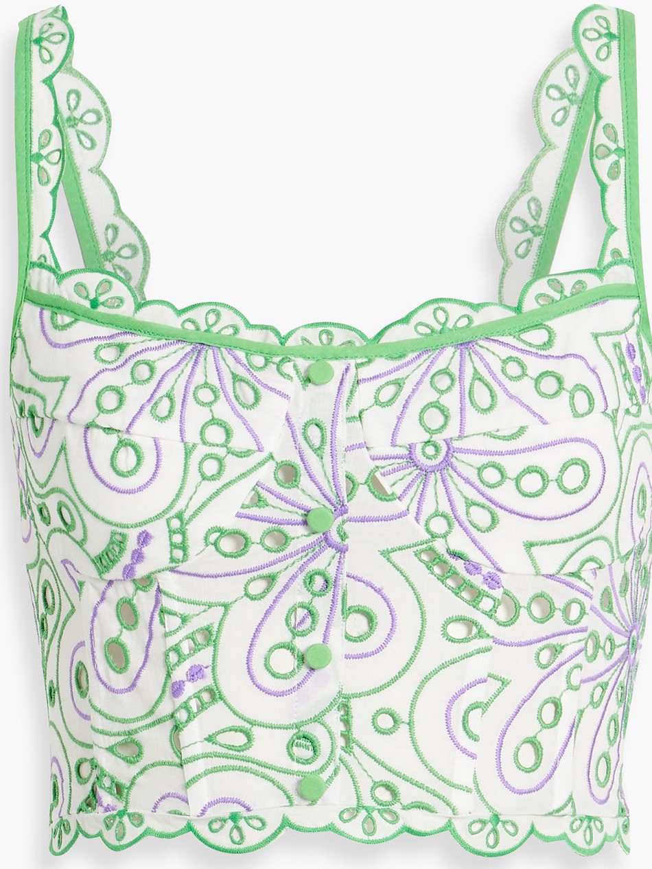 tessa cropped broderie anglaise cotton-blend top