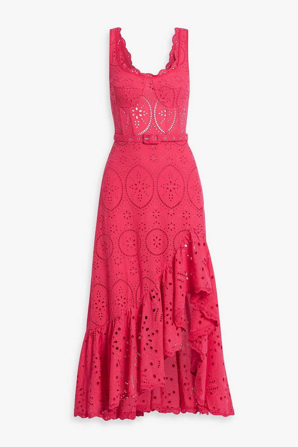 Charo Ruiz Tatyana Ruffled Broderie Anglaise Cotton-blend Midi Dress In Fuchsia