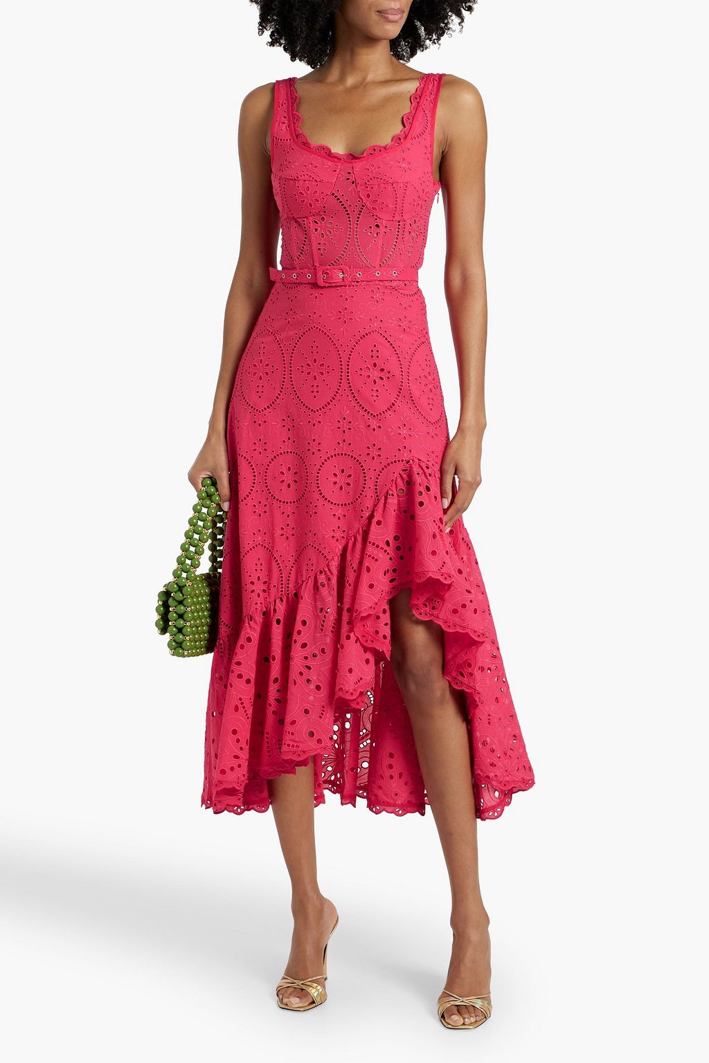 CHARO RUIZ IBIZA Tatyana belted ruffled broderie anglaise cotton-blend midi dress
