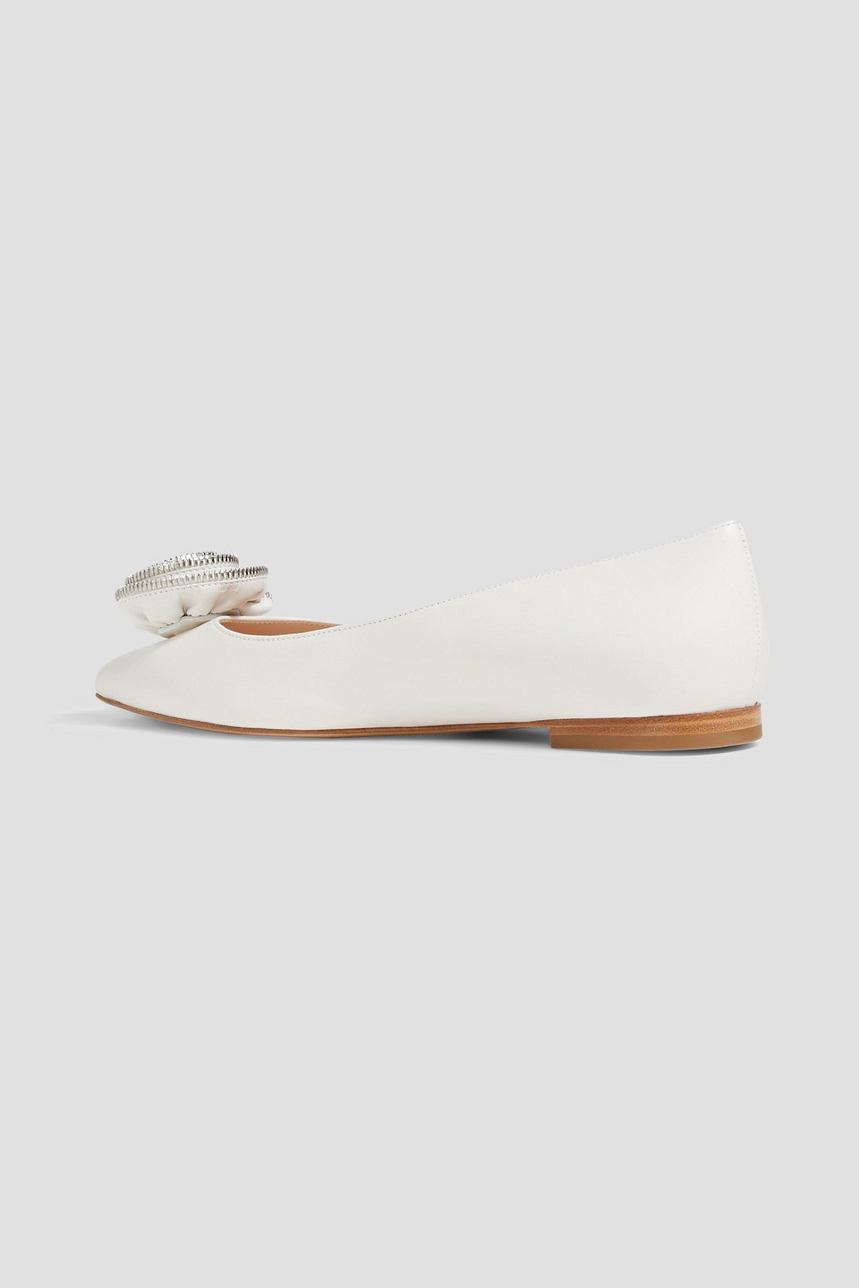 Gianvito Rossi Karina Floral-appliquéd Leather Point-toe Flats In Off-white