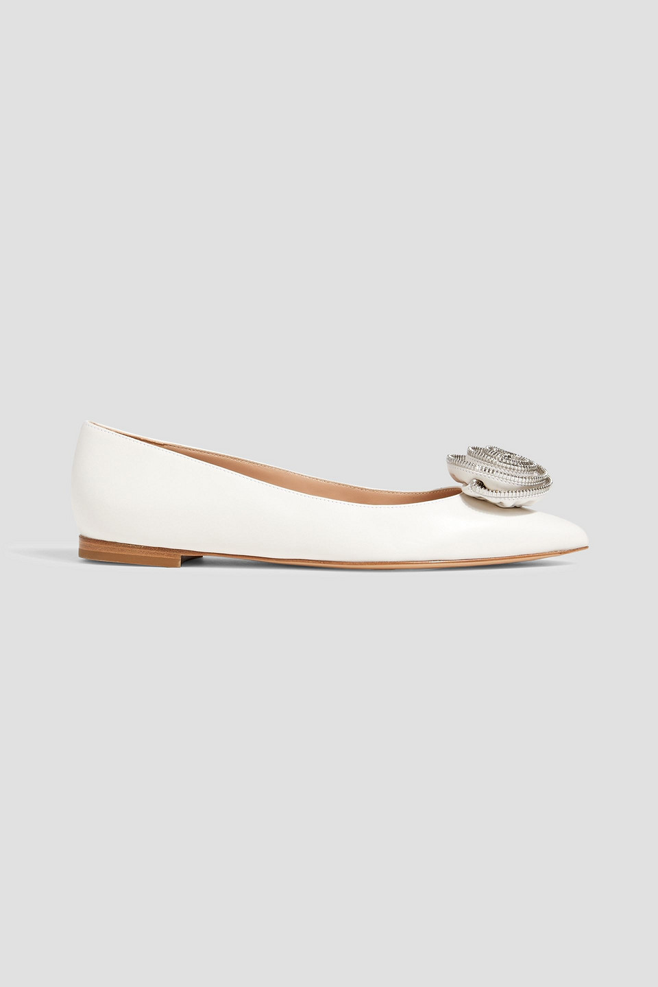 Gianvito Rossi Karina Floral-appliquéd Leather Point-toe Flats In Off-white