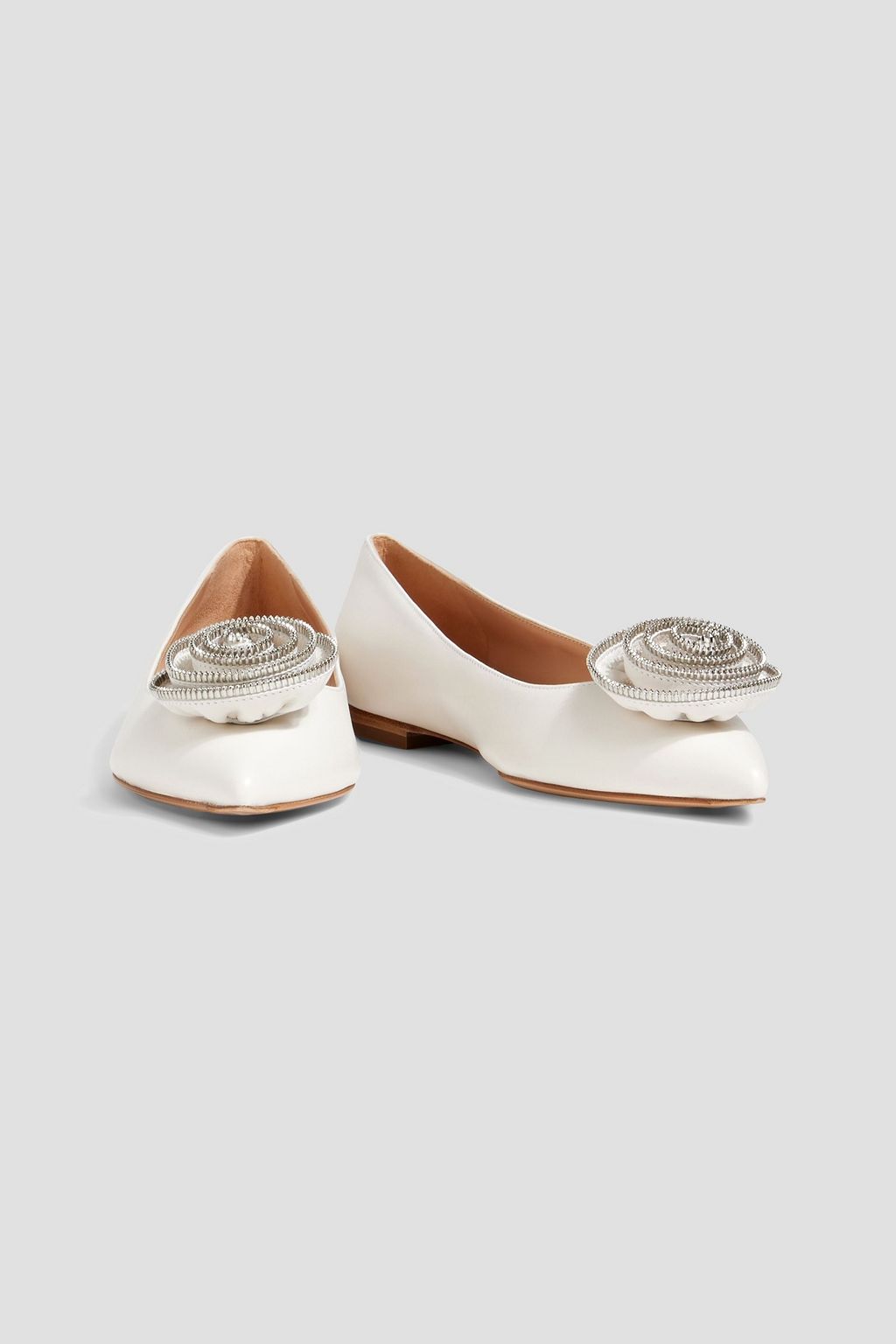 GIANVITO ROSSI Karina floral-appliquéd leather point-toe flats