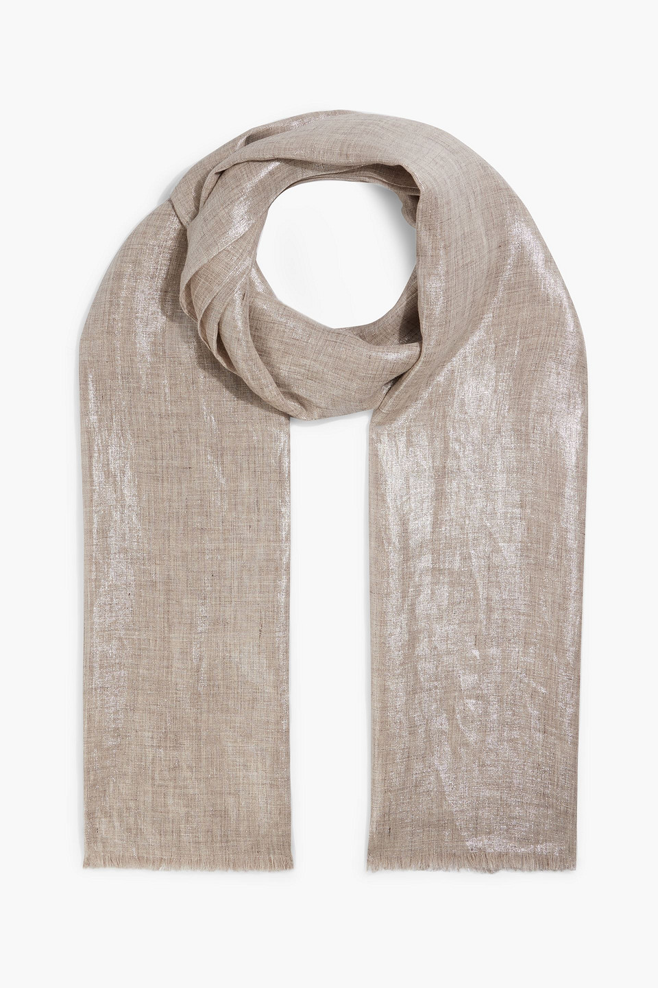 Brunello Cucinelli Metallic Linen-gauze Scarf In Mushroom