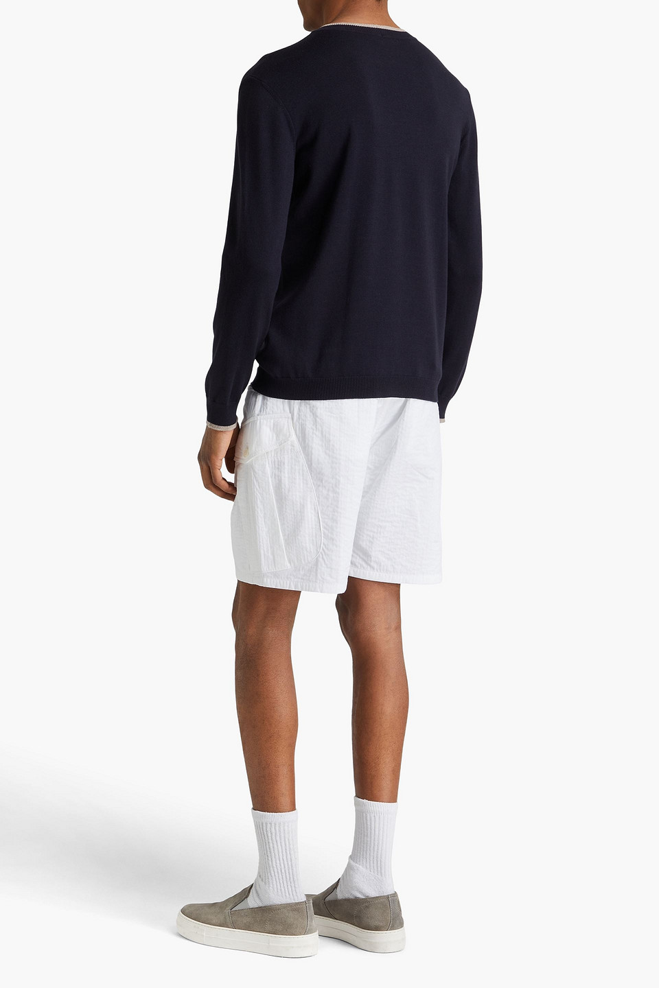 GIORGIO ARMANI INTARSIA COTTON AND CASHMERE-BLEND SWEATER