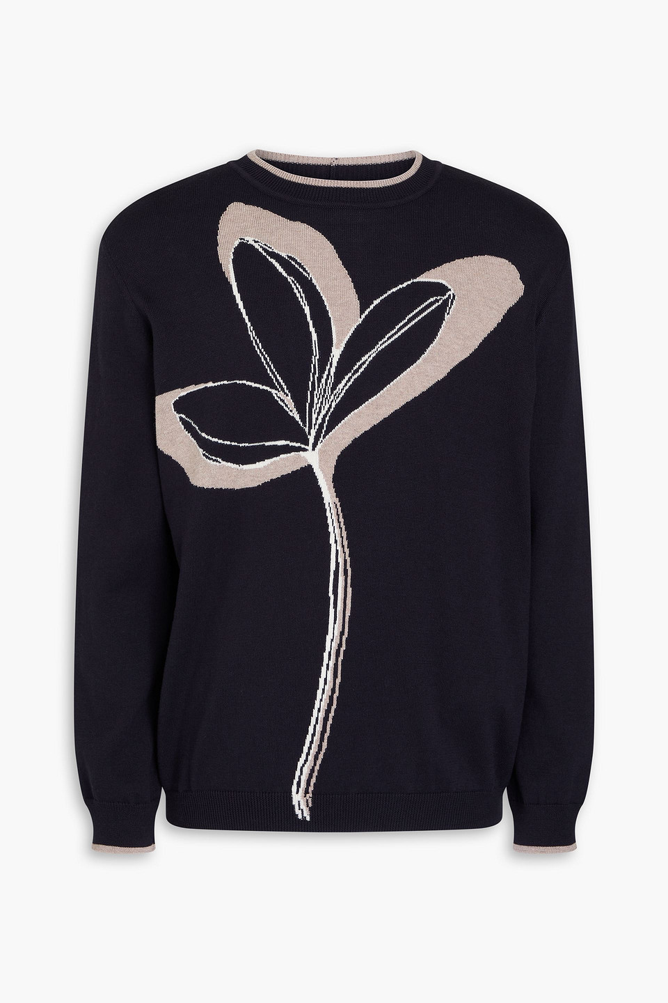 GIORGIO ARMANI INTARSIA COTTON AND CASHMERE-BLEND SWEATER