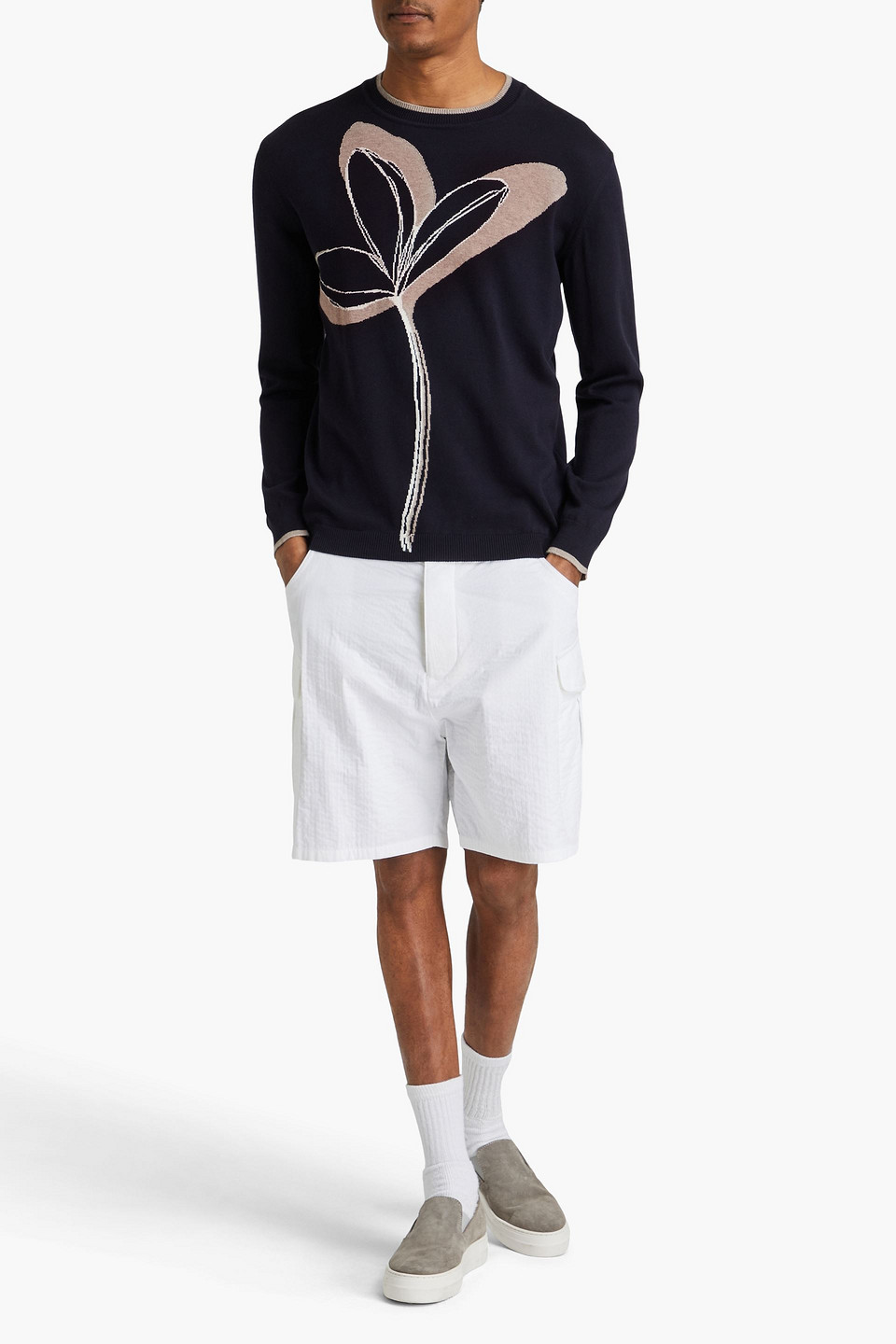 GIORGIO ARMANI INTARSIA COTTON AND CASHMERE-BLEND SWEATER