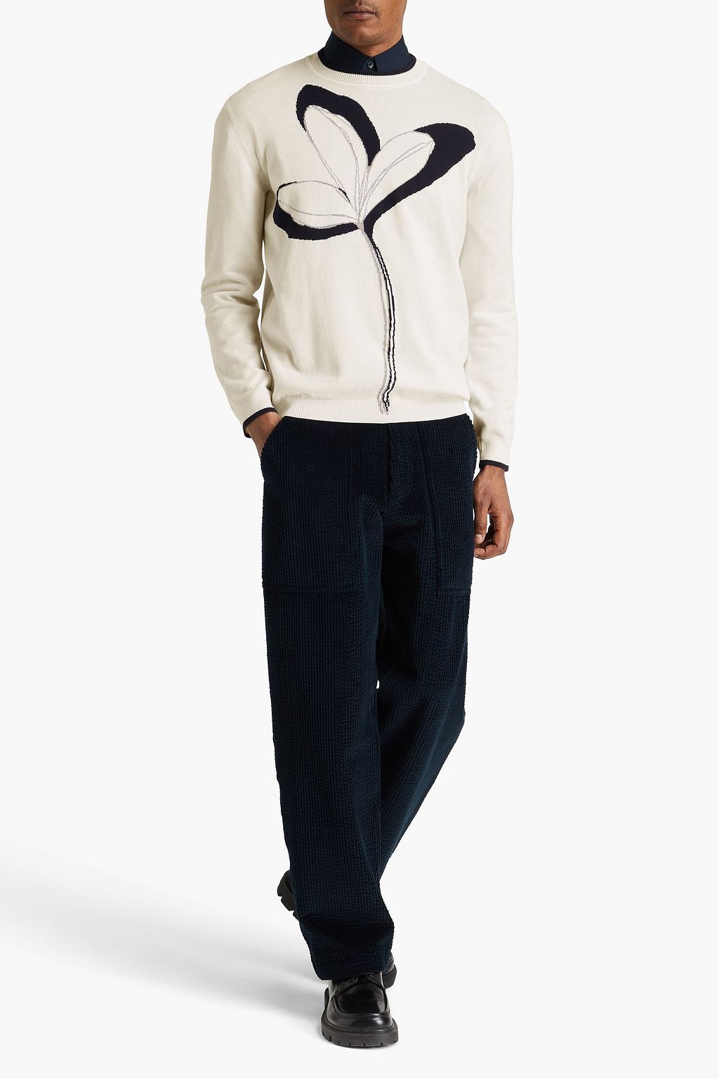 GIORGIO ARMANI Intarsia cotton and cashmere-blend sweater