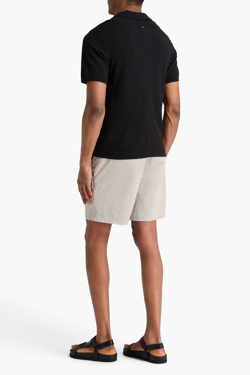  Rag & Bone - Poloshirt „johnny“ Aus Frottee Mit Fischgratmuster - Schwarz - M 