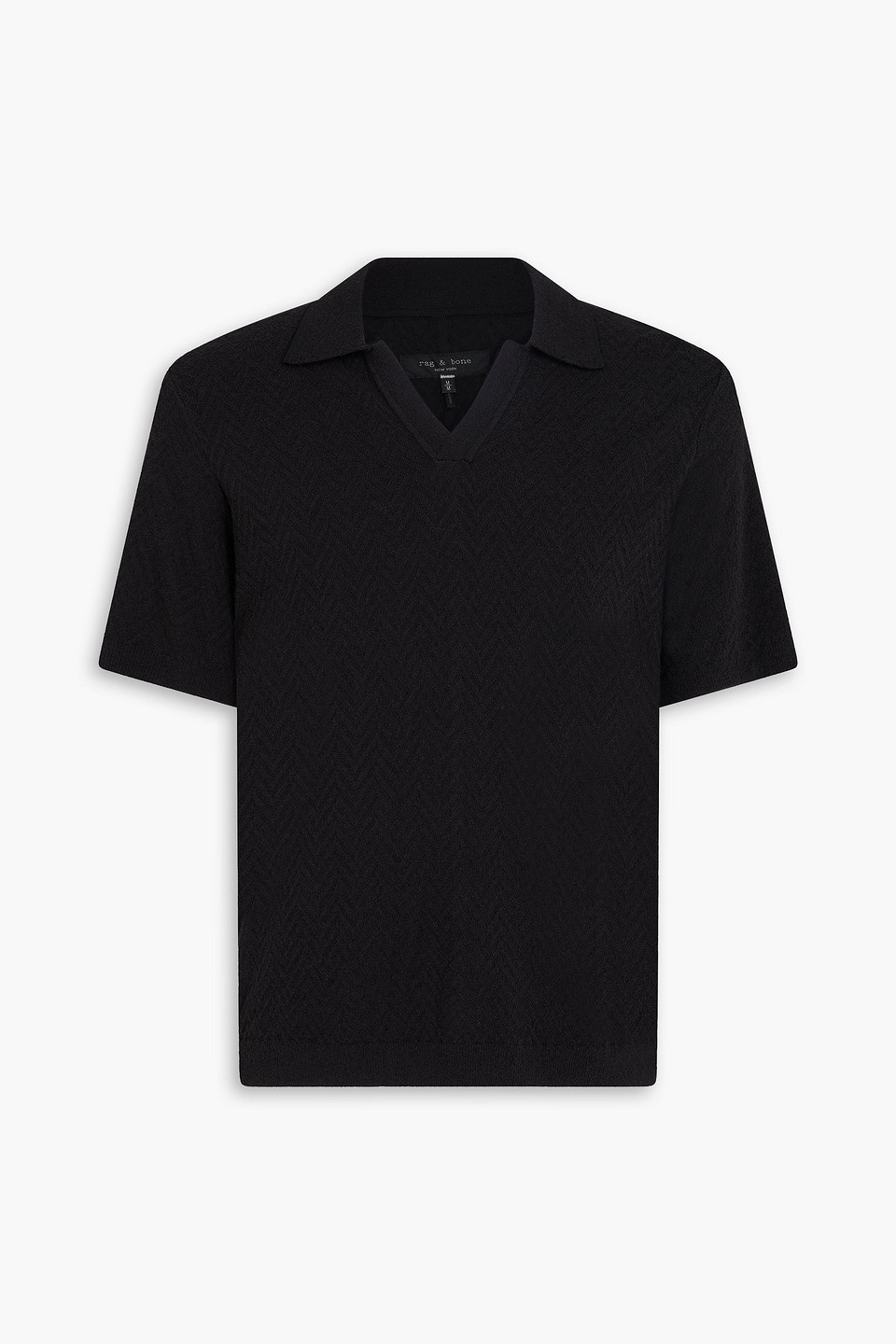 rag & bone - johnny herringbone terry polo shirt - black - s