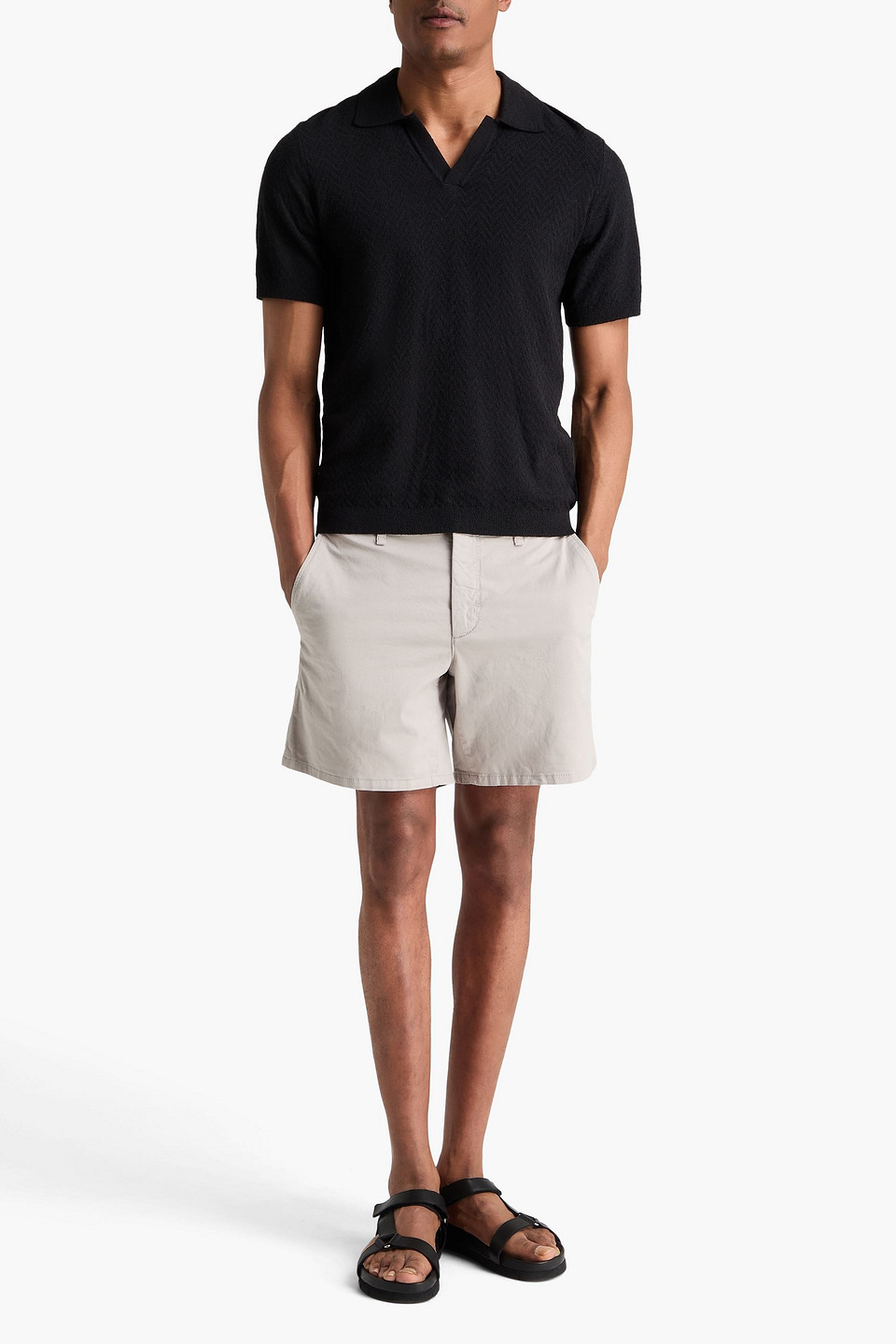  Rag & Bone - Poloshirt „johnny“ Aus Frottee Mit Fischgratmuster - Schwarz - M 