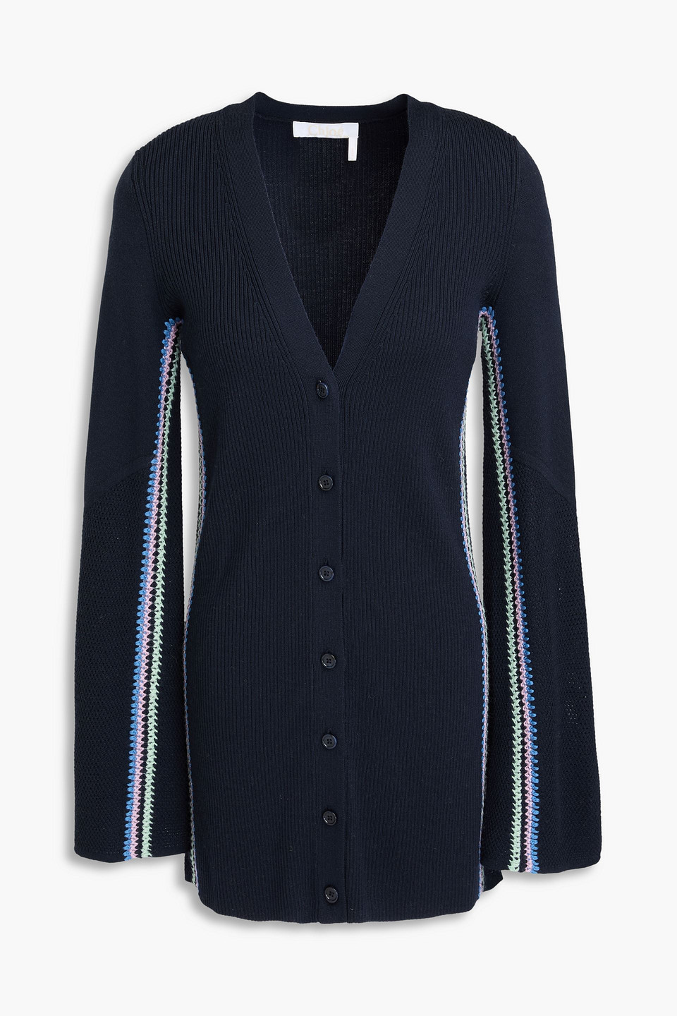 Chloé Pointelle-trimmed Wool Cardigan In Blue
