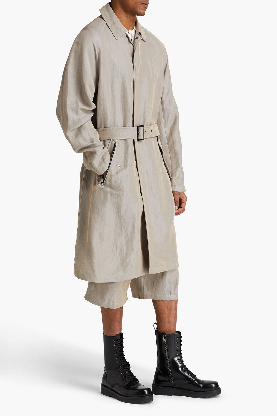 GIORGIO ARMANI BELTED LINEN-BLEND TWILL TRENCH COAT