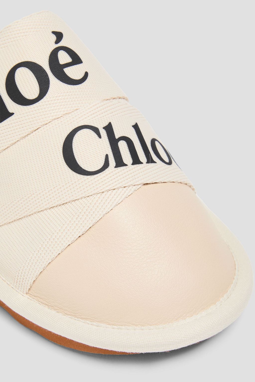 CHLOÉ Woody logo-print canvas and leather slippers