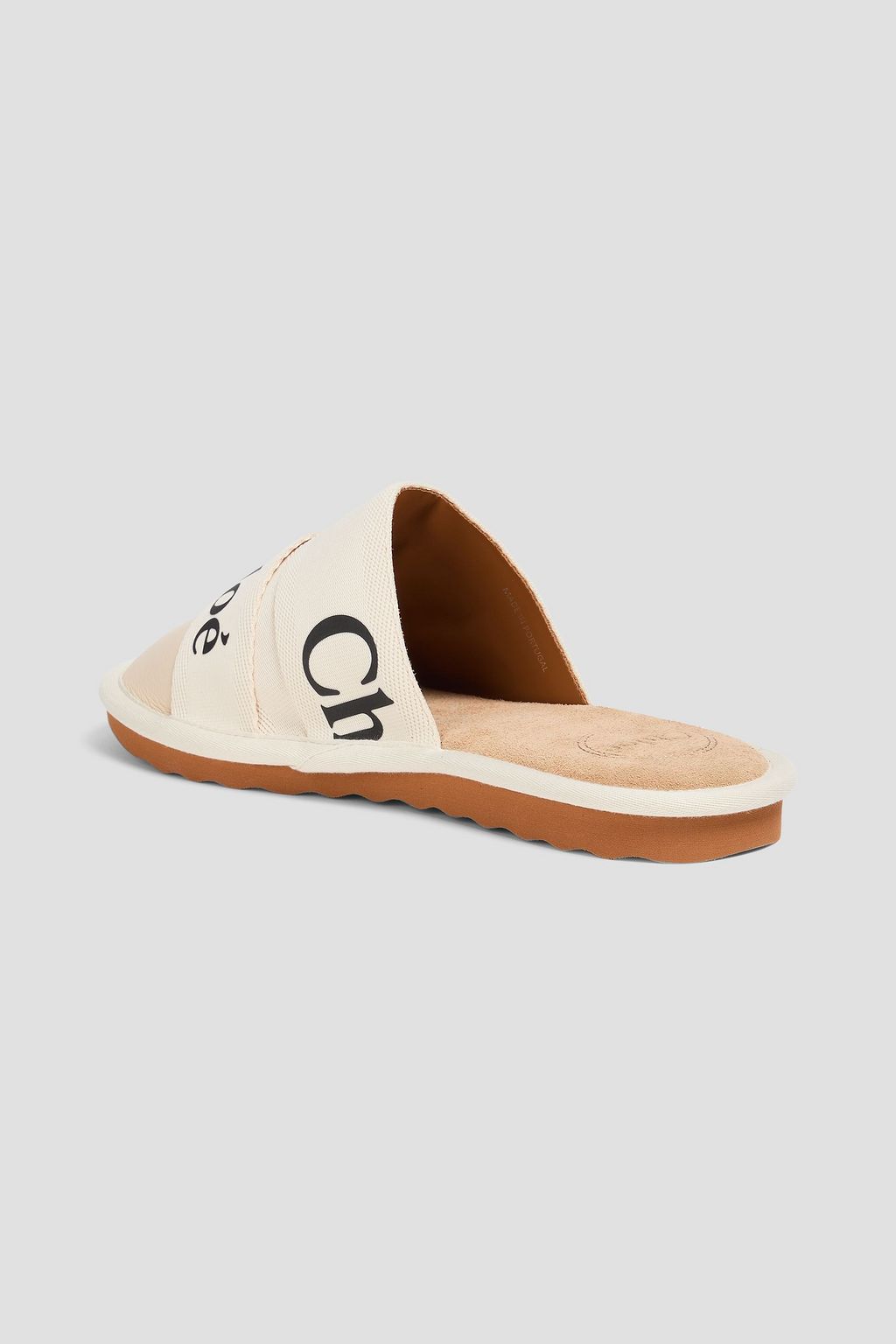 CHLOÉ Woody logo-print canvas and leather slippers