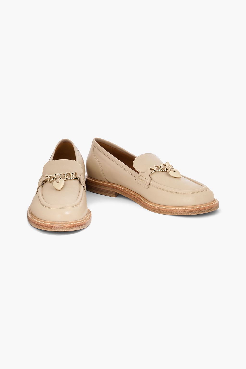 CHLOÉ Chain-embellished pebbled-leather loafers