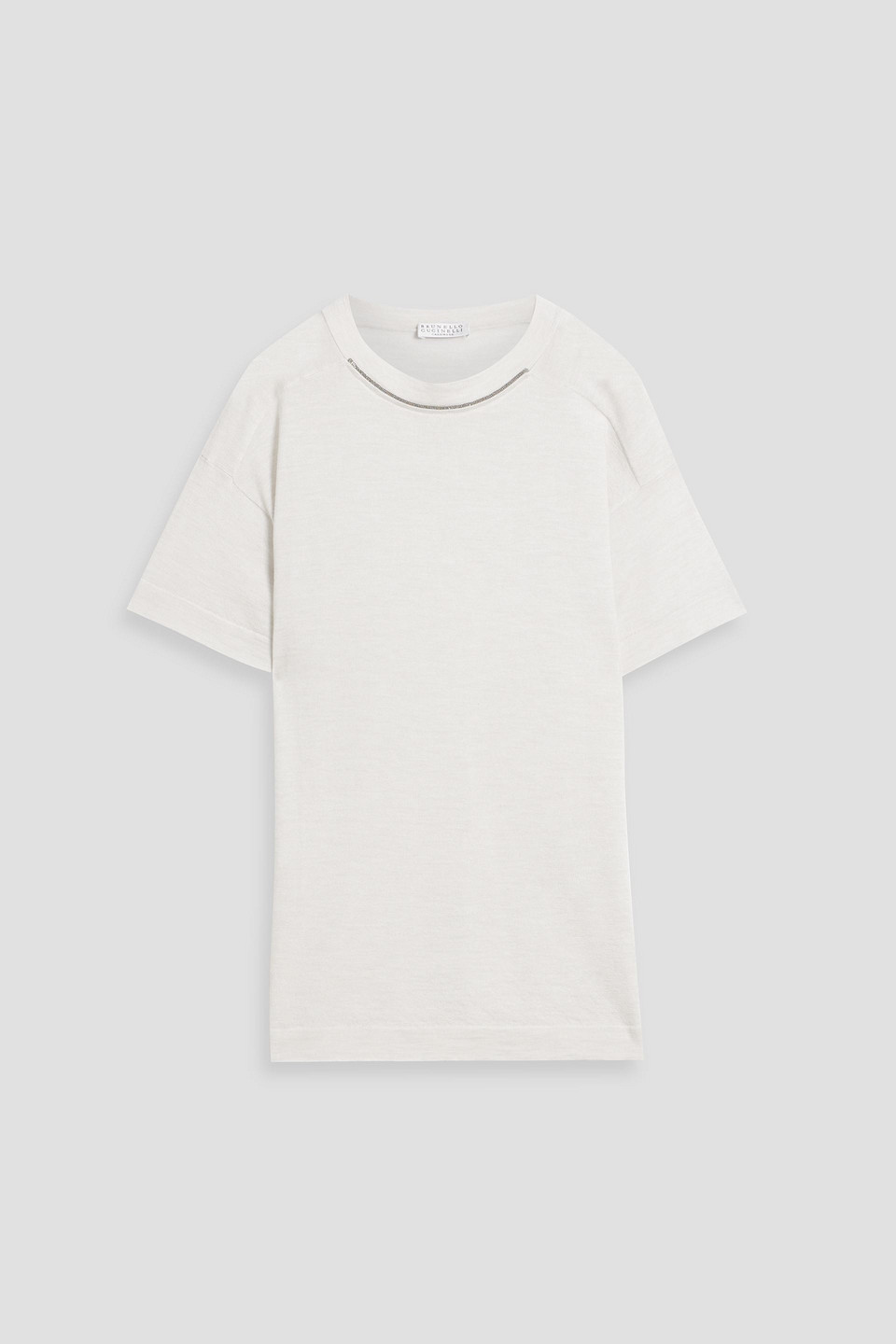 Brunello Cucinelli Bead-embellished Cashmere And Silk-blend Top In White
