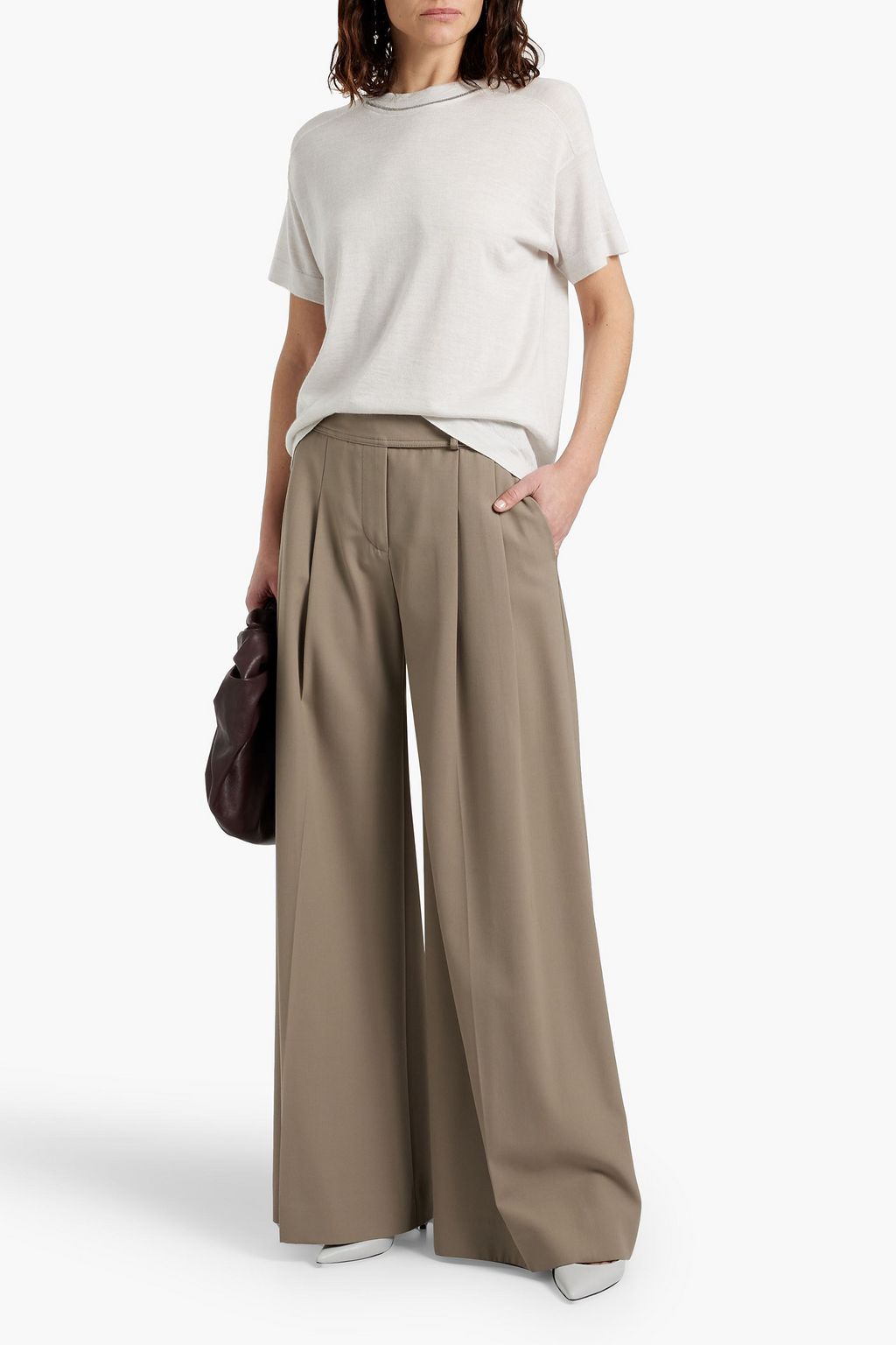 BRUNELLO CUCINELLI Bead-embellished cashmere and silk-blend top