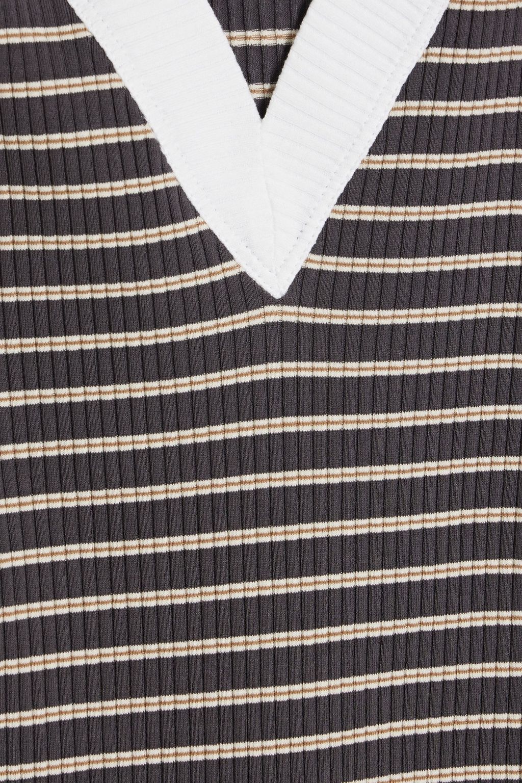 BRUNELLO CUCINELLI Bead-embellished striped ribbed cotton-blend top