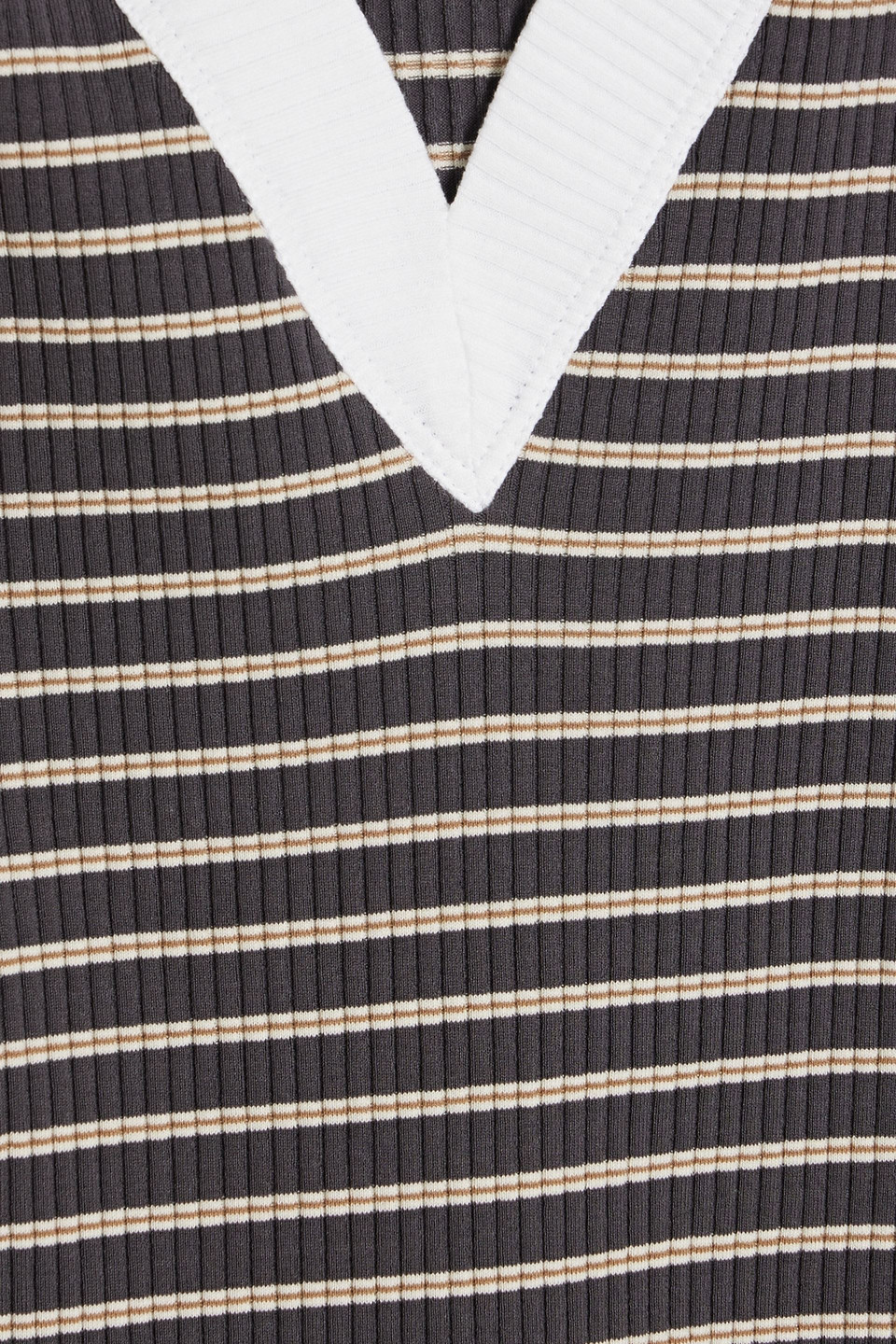 Brunello Cucinelli Bead-embellished Striped Ribbed Cotton-blend Top In Anthracite