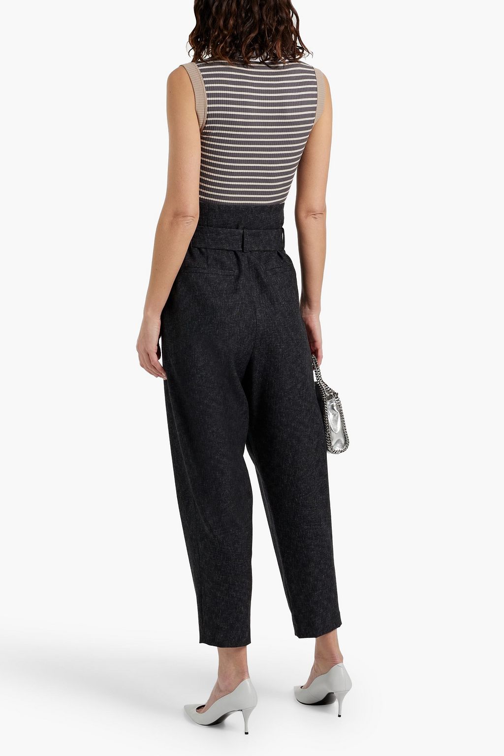 BRUNELLO CUCINELLI Bead-embellished striped ribbed cotton-blend top