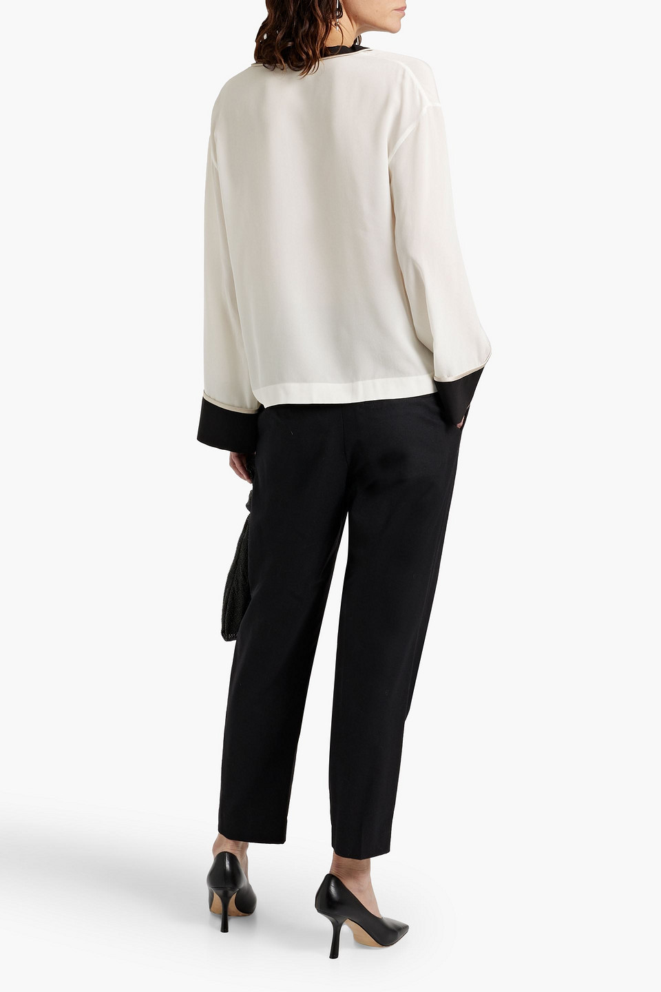 Brunello Cucinelli Bead-embellished Silk-crepe Blouse In Off-white