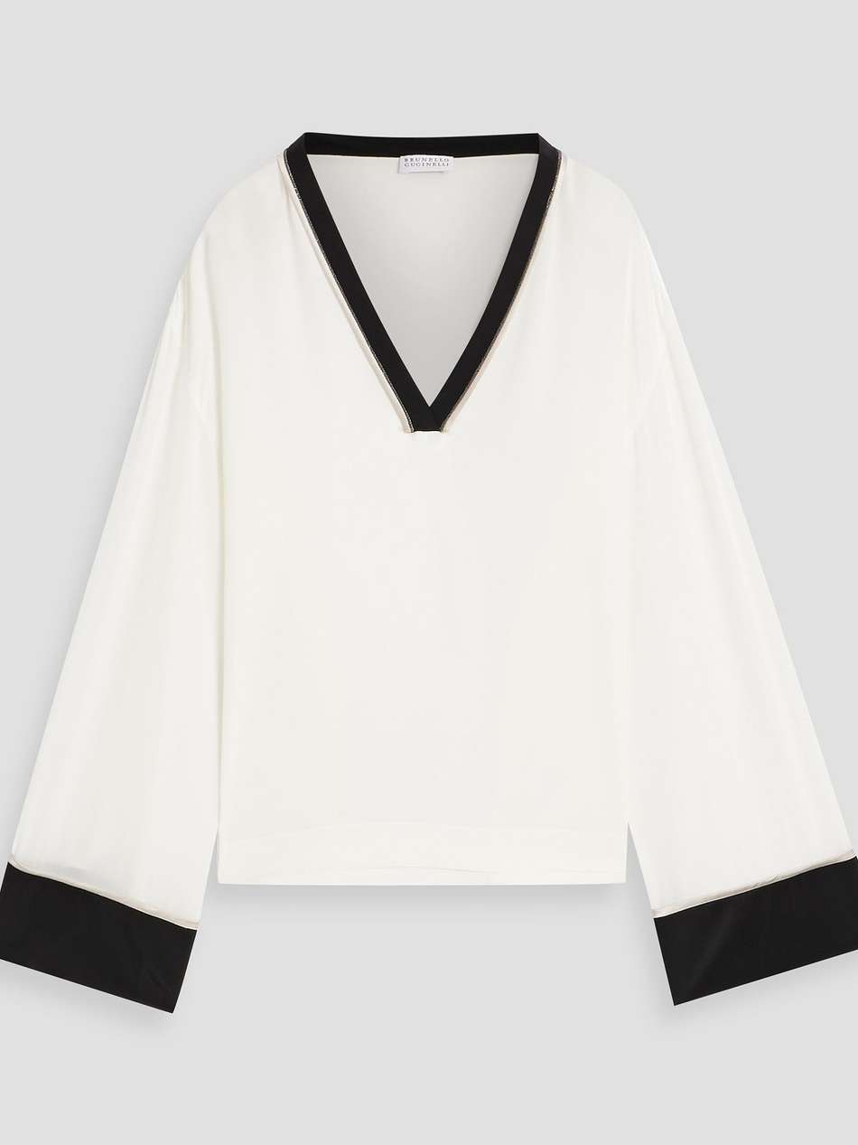 bead-embellished silk-crepe blouse