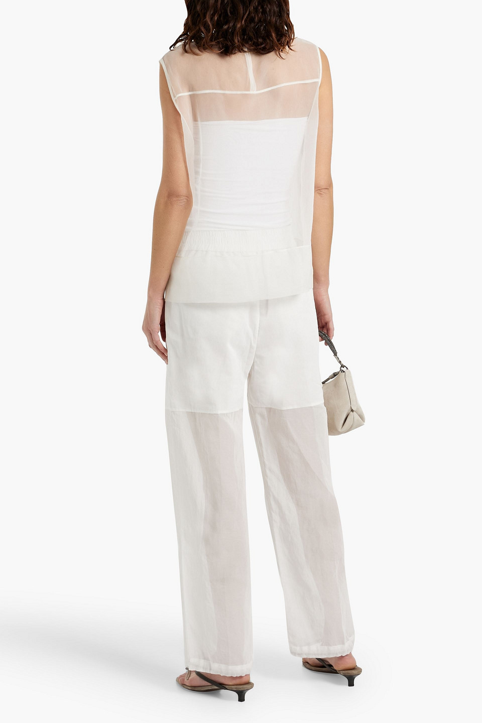 Brunello Cucinelli Bead-embellished Silk-organza Top In Ivory