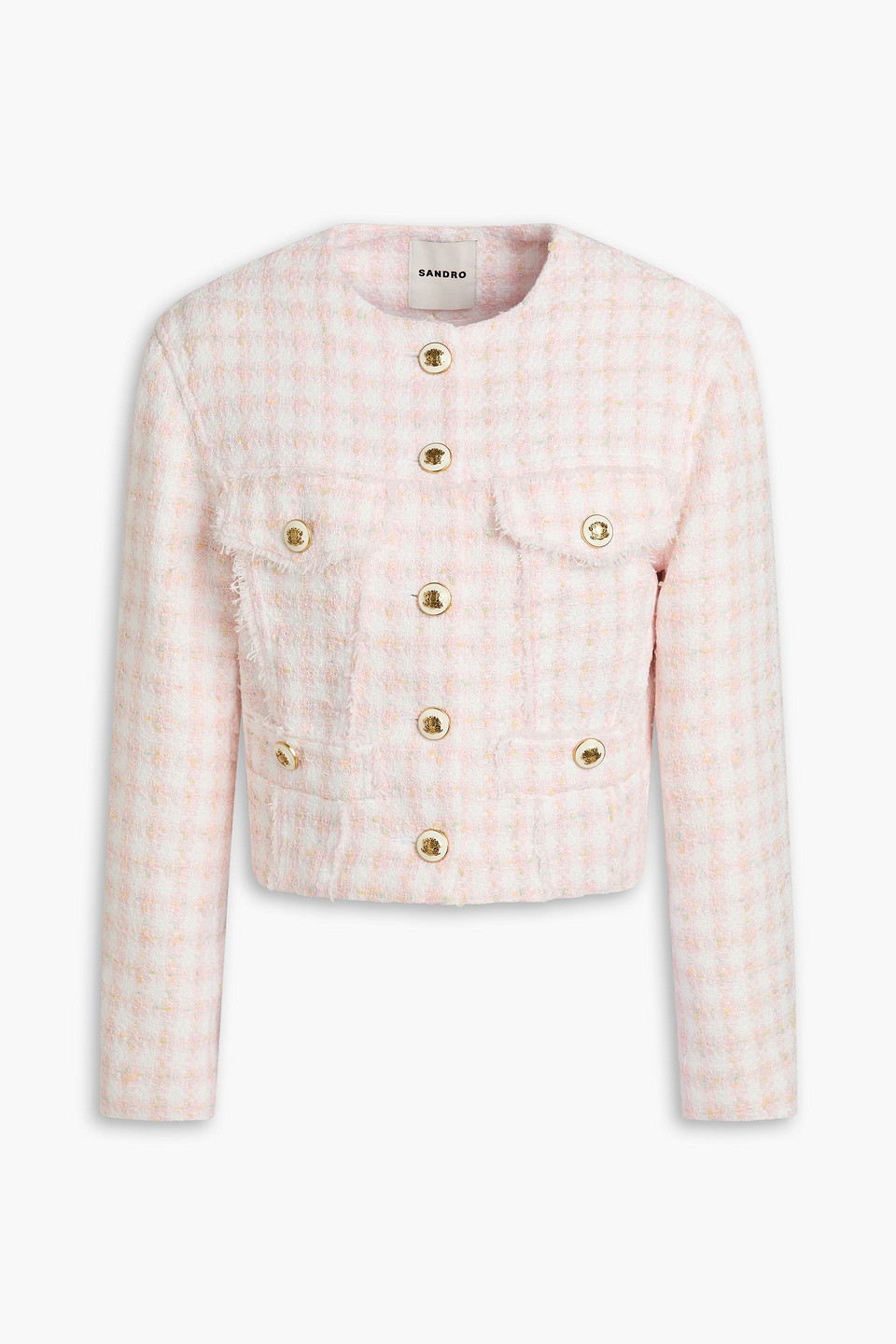 sandro - checked metallic tweed jacket - pink - fr 42